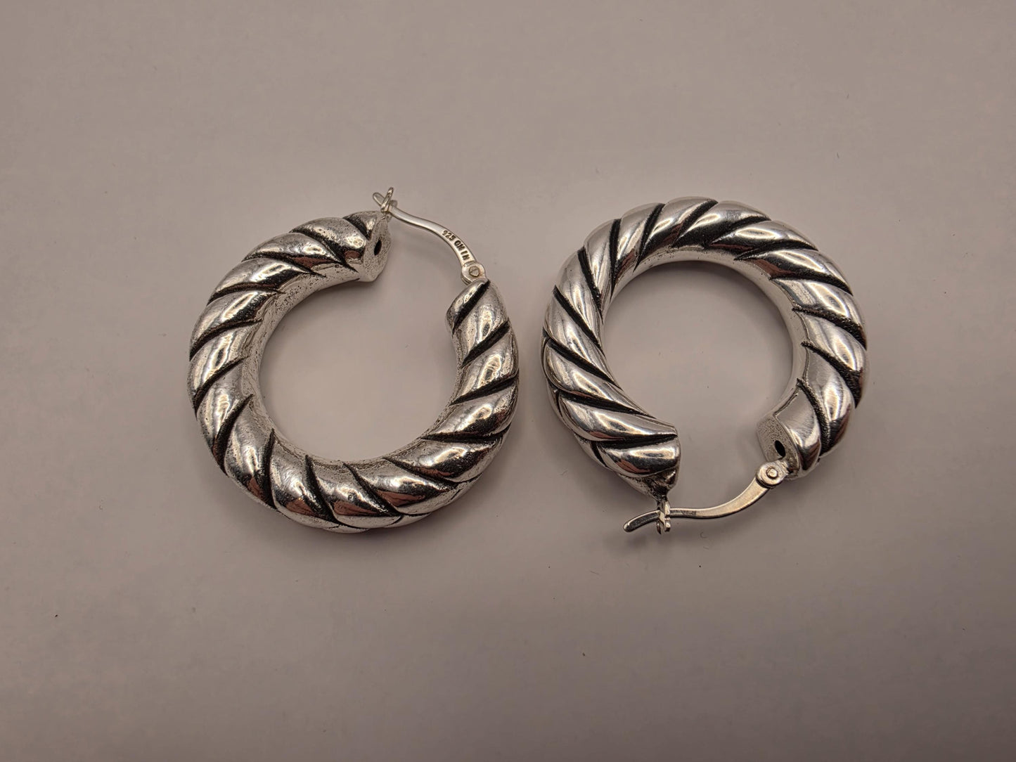 Sterling Silver Twisted Rope Hoop Earrings | 925 Silver | 29mm | Oxidized Chunky Hoops