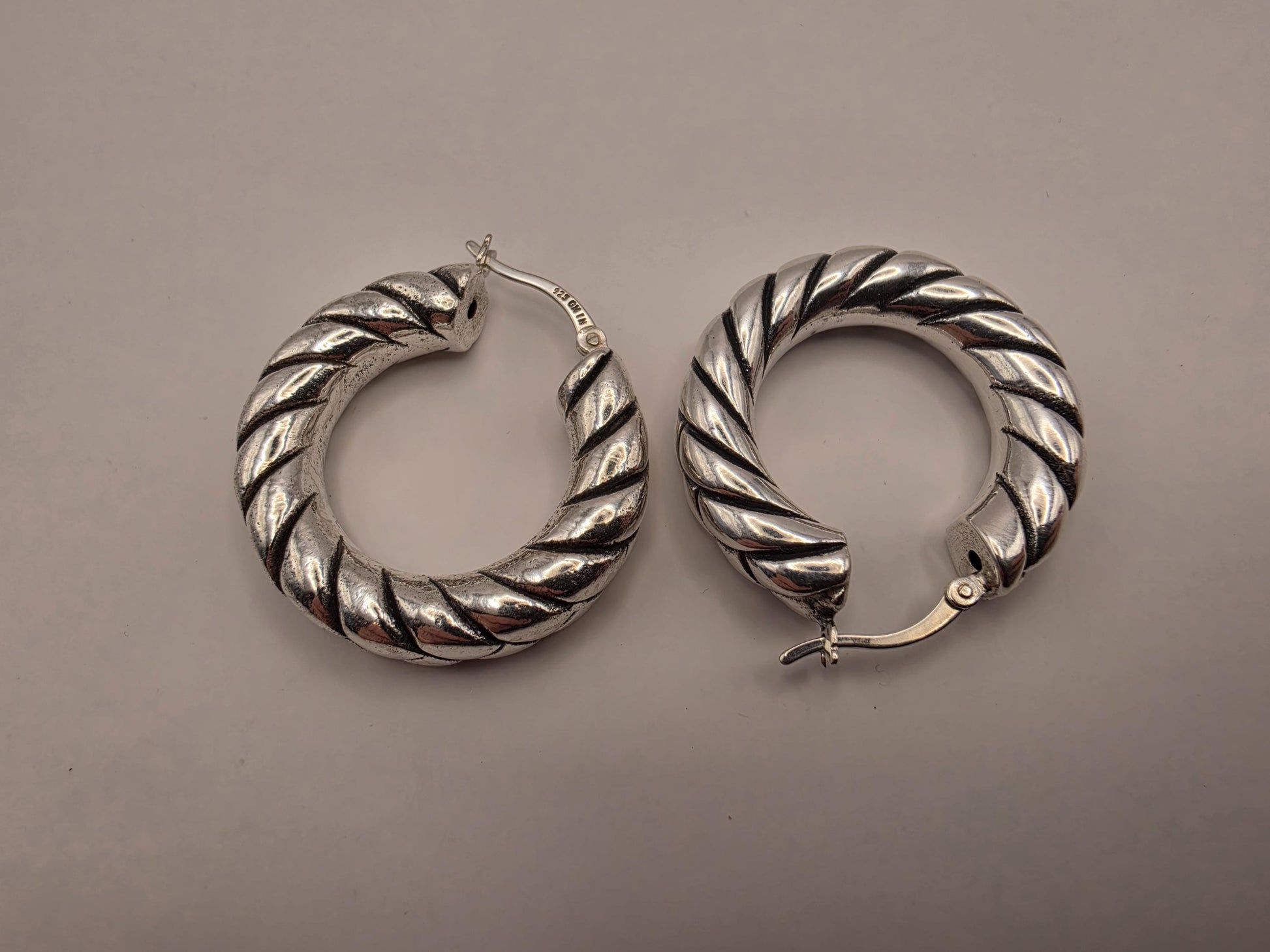 Sterling Silver Twisted Rope Hoop Earrings | 925 Silver | 29mm | Oxidized Chunky Hoops