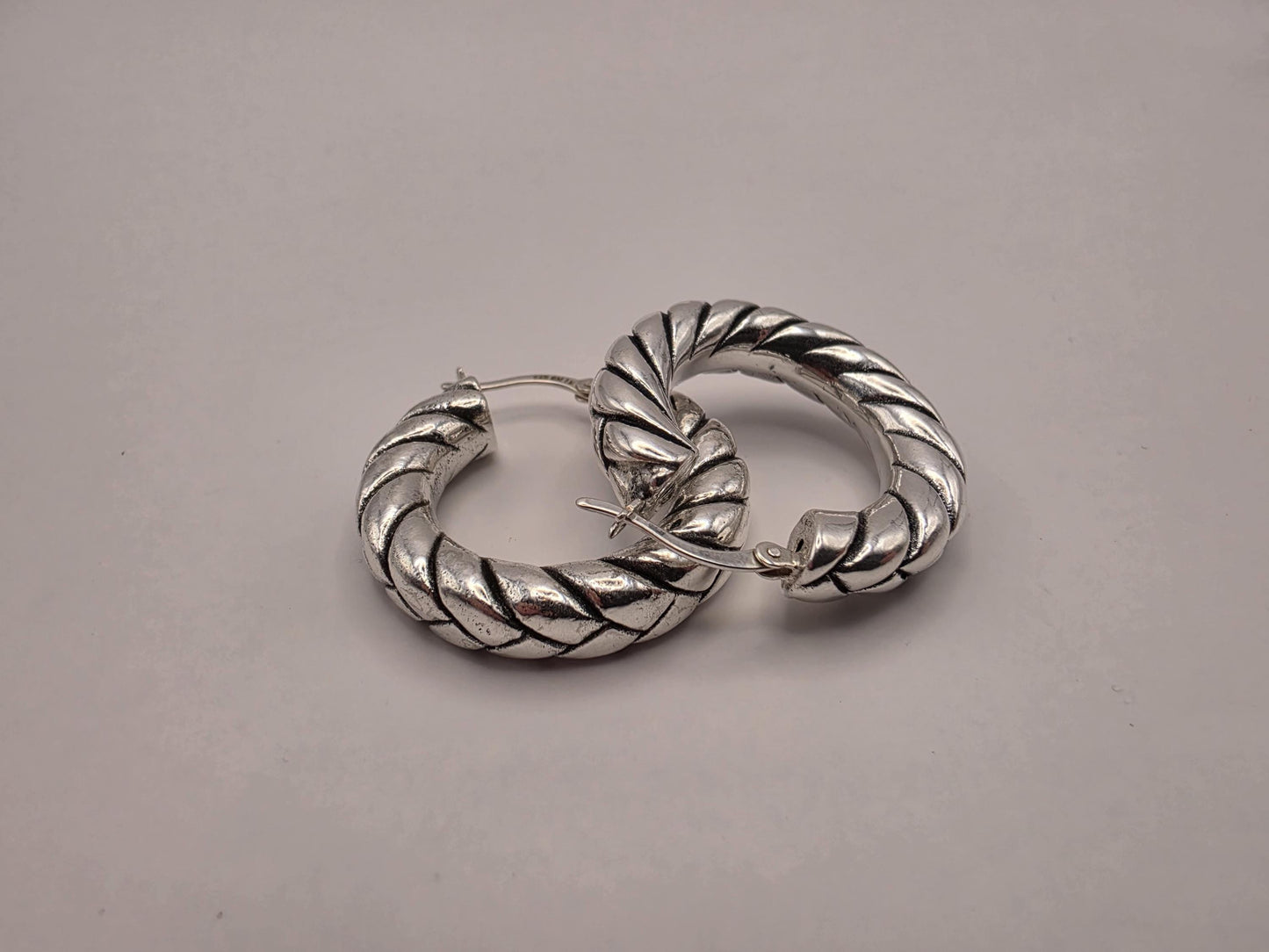 Sterling Silver Twisted Rope Hoop Earrings | 925 Silver | 29mm | Oxidized Chunky Hoops