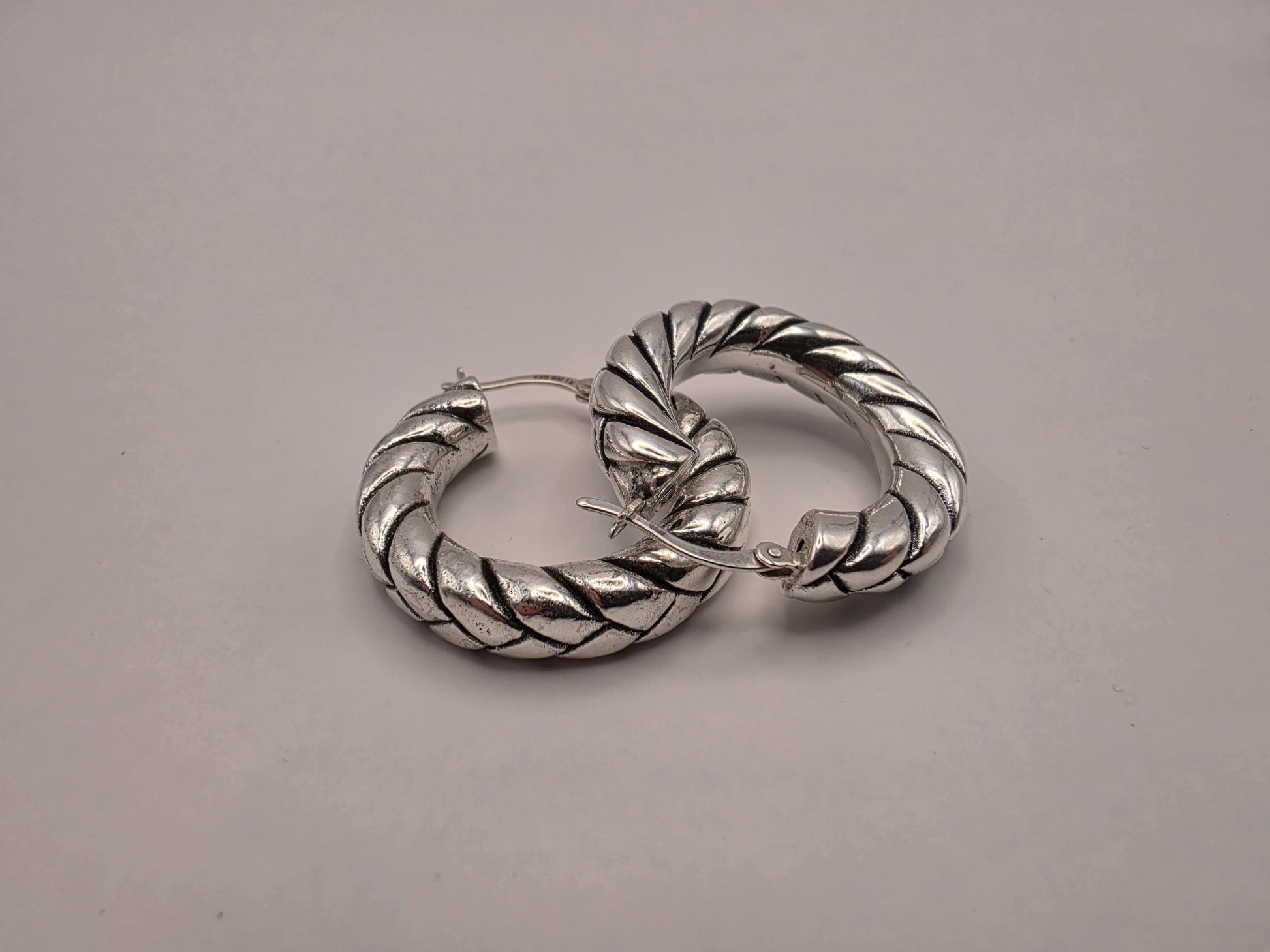 Sterling Silver Twisted Rope Hoop Earrings | 925 Silver | 29mm | Oxidized Chunky Hoops