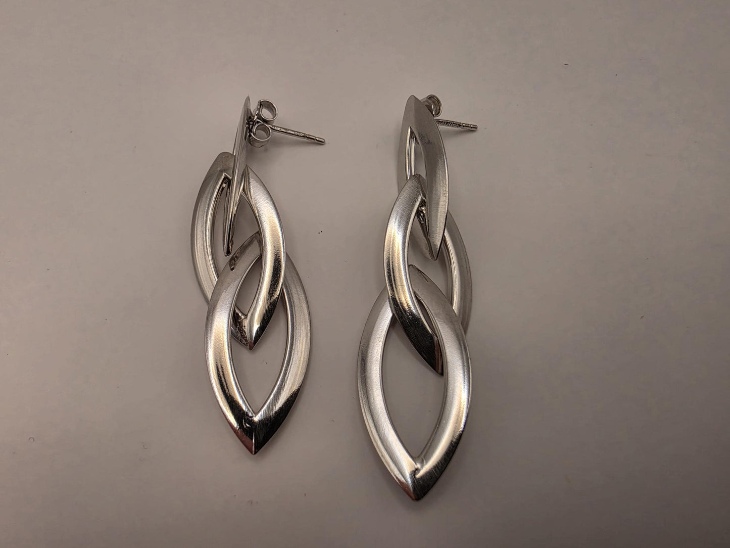 Sterling Silver Double Marquise Link Drop Earrings | 925 Silver | 54mm | Geometric Dangles