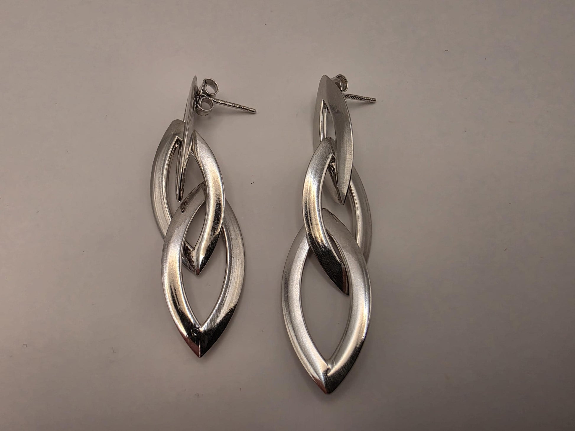 Sterling Silver Double Marquise Link Drop Earrings | 925 Silver | 54mm | Geometric Dangles