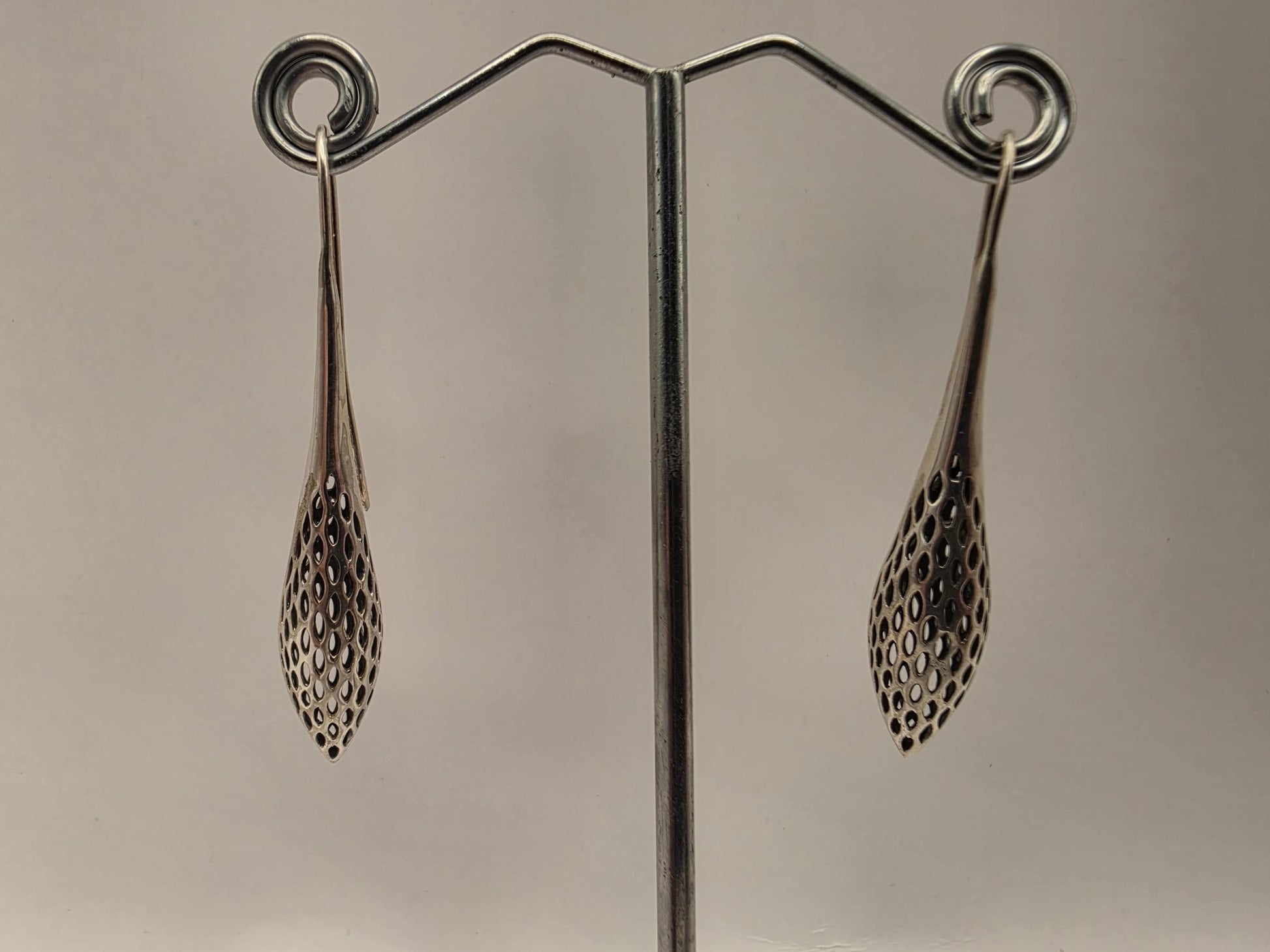 Sterling Silver Openwork Pod Drop Earrings | 925 Silver | 55mm | Filigree Dangle Earrings