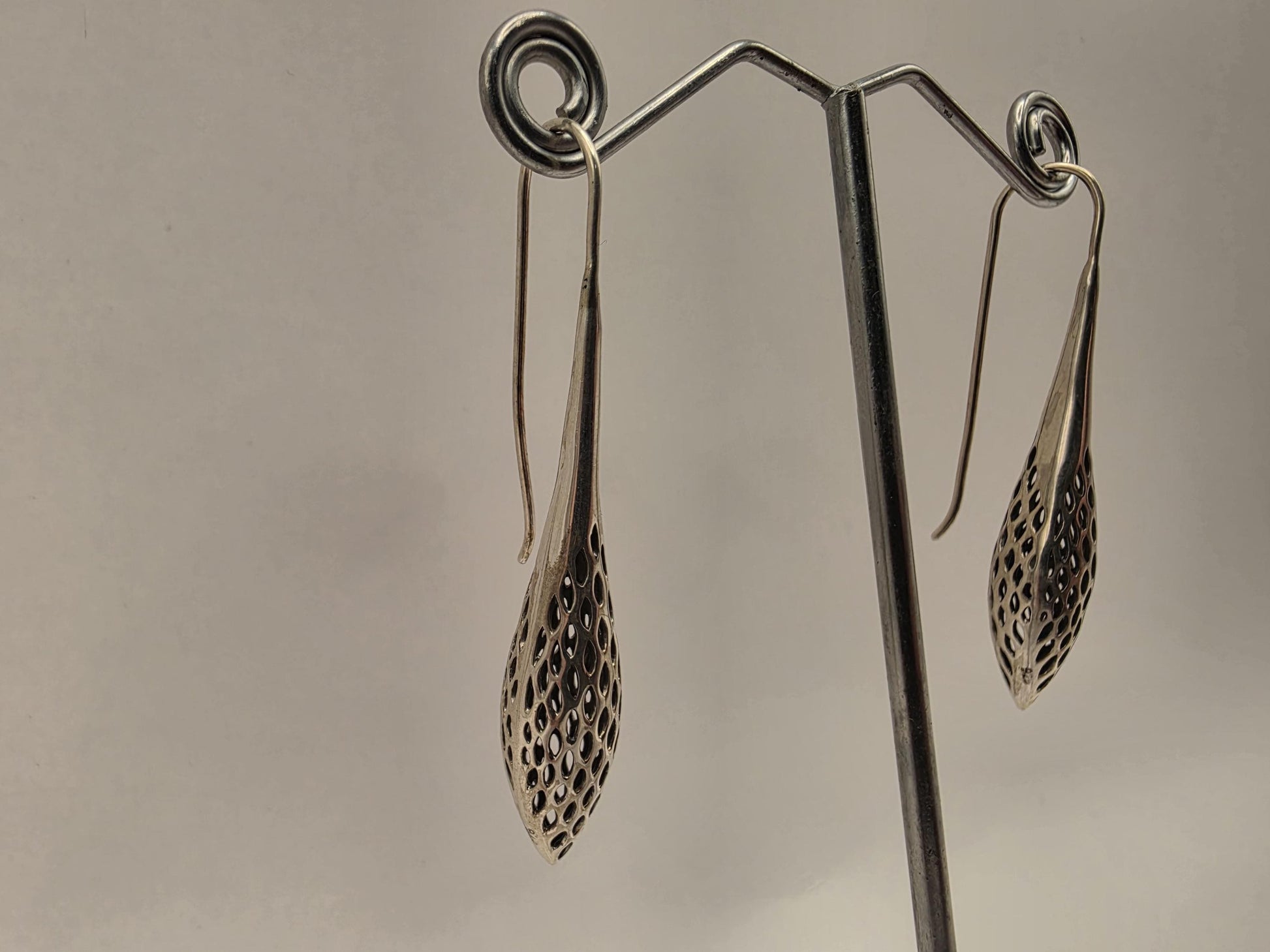 Sterling Silver Openwork Pod Drop Earrings | 925 Silver | 55mm | Filigree Dangle Earrings
