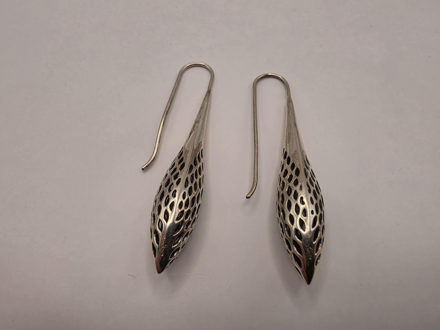 Sterling Silver Openwork Pod Drop Earrings | 925 Silver | 55mm | Filigree Dangle Earrings