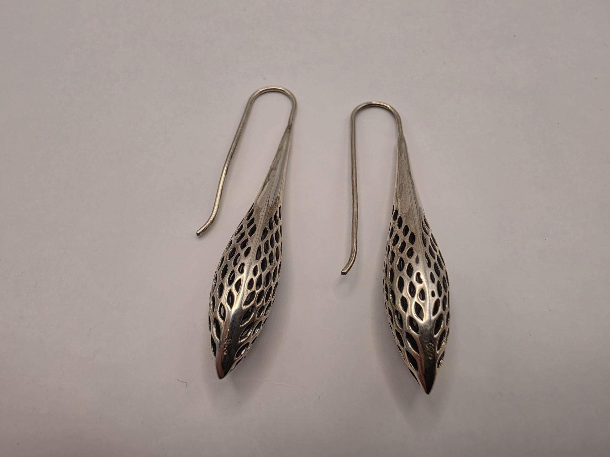 Sterling Silver Openwork Pod Drop Earrings | 925 Silver | 55mm | Filigree Dangle Earrings