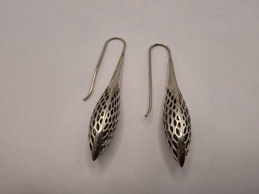 Sterling Silver Openwork Pod Drop Earrings | 925 Silver | 55mm | Filigree Dangle Earrings