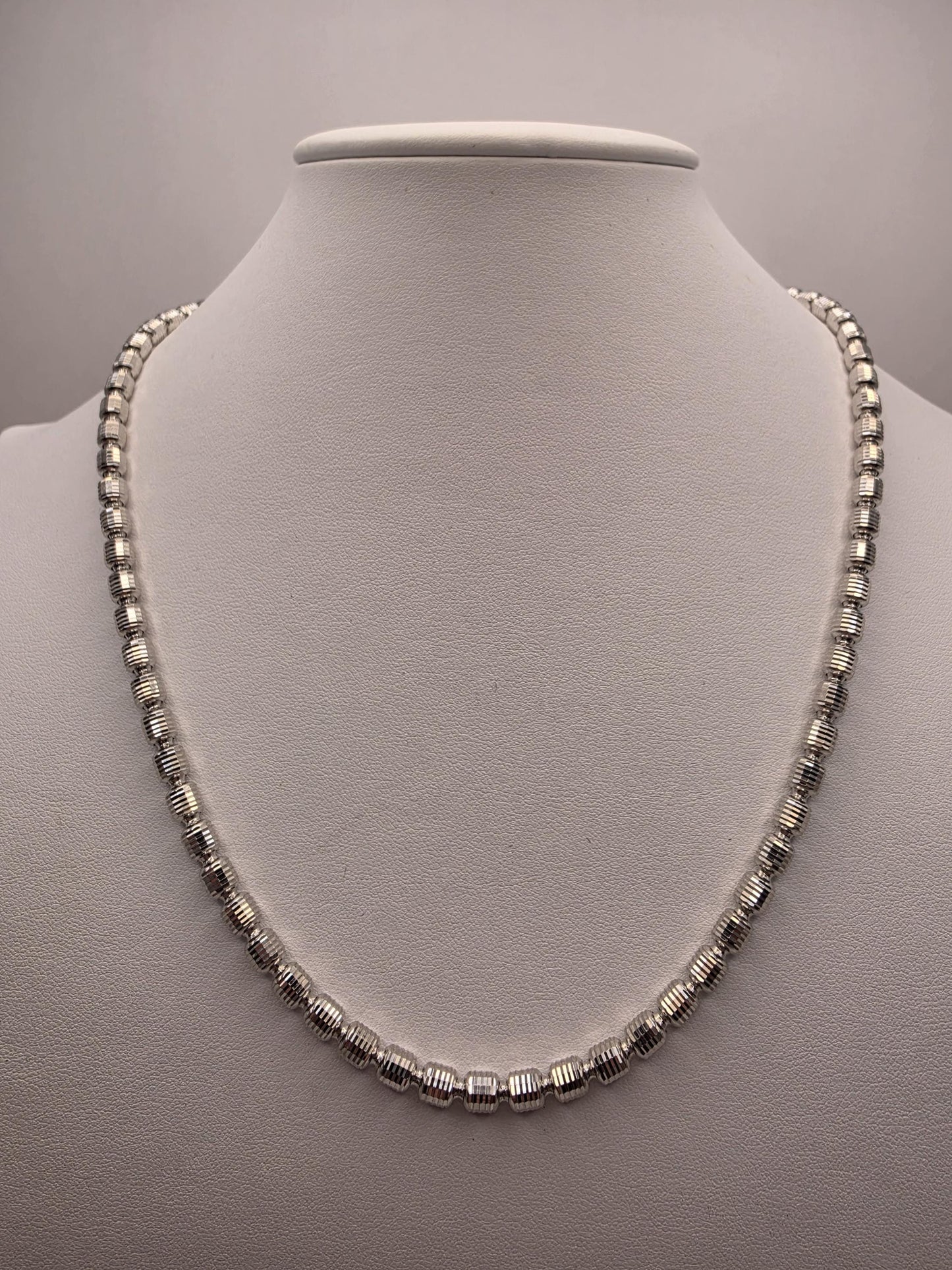 Sterling Silver Ribbed Bead Chain Necklace | 925 Silver | 20 Inch | 4.85mm Oval Bead Chain