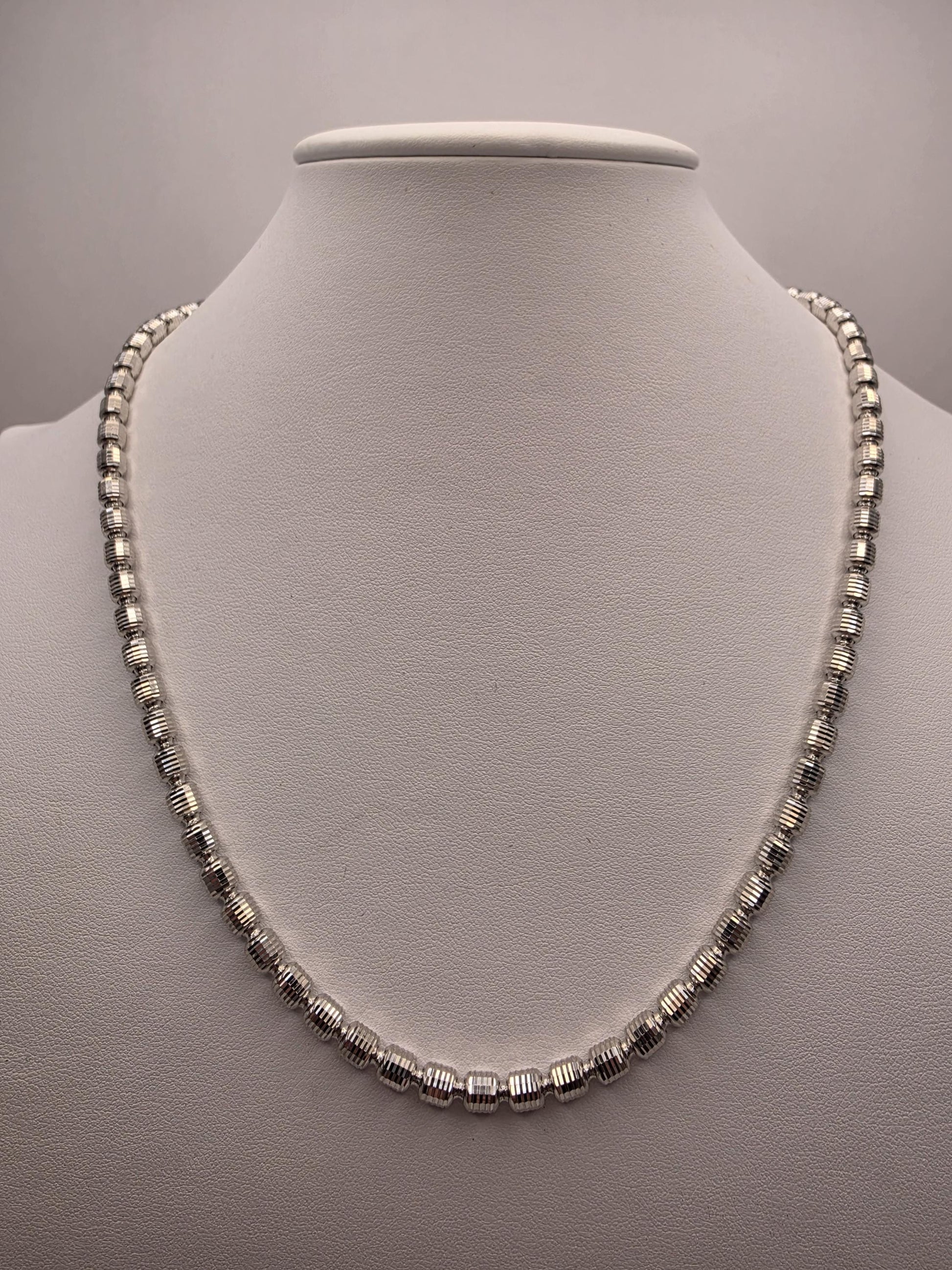 Sterling Silver Ribbed Bead Chain Necklace | 925 Silver | 20 Inch | 4.85mm Oval Bead Chain