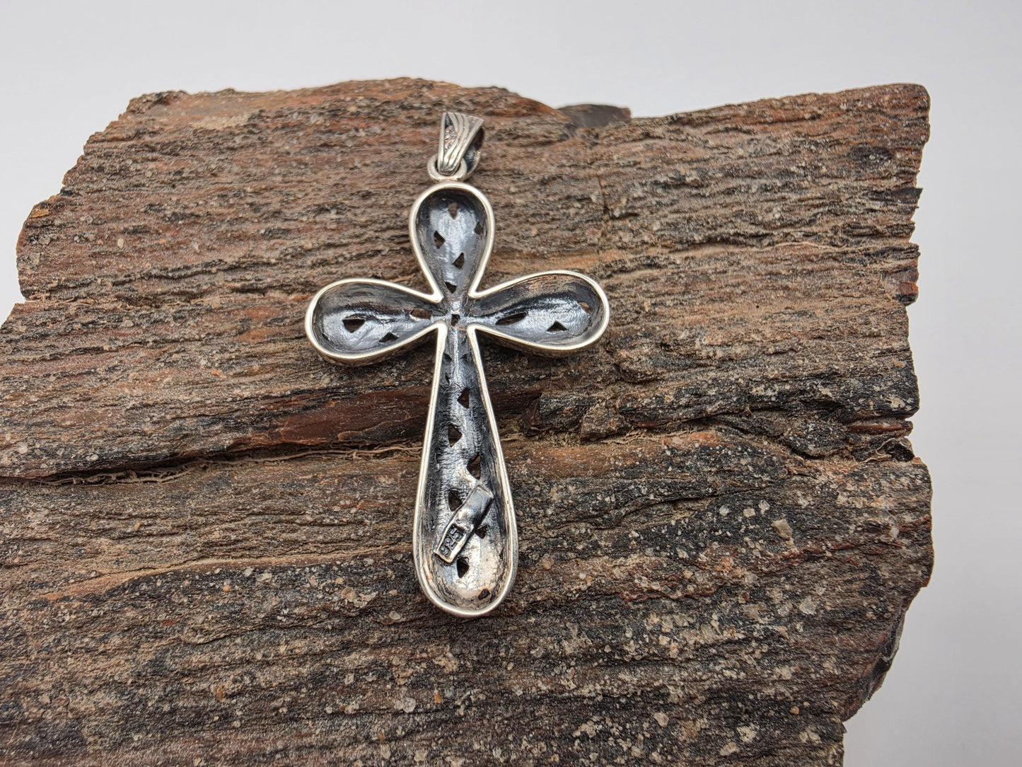Sterling Silver Braided Woven Cross Pendant | 925 Silver | 36.8mm | Rope Texture Cross Charm