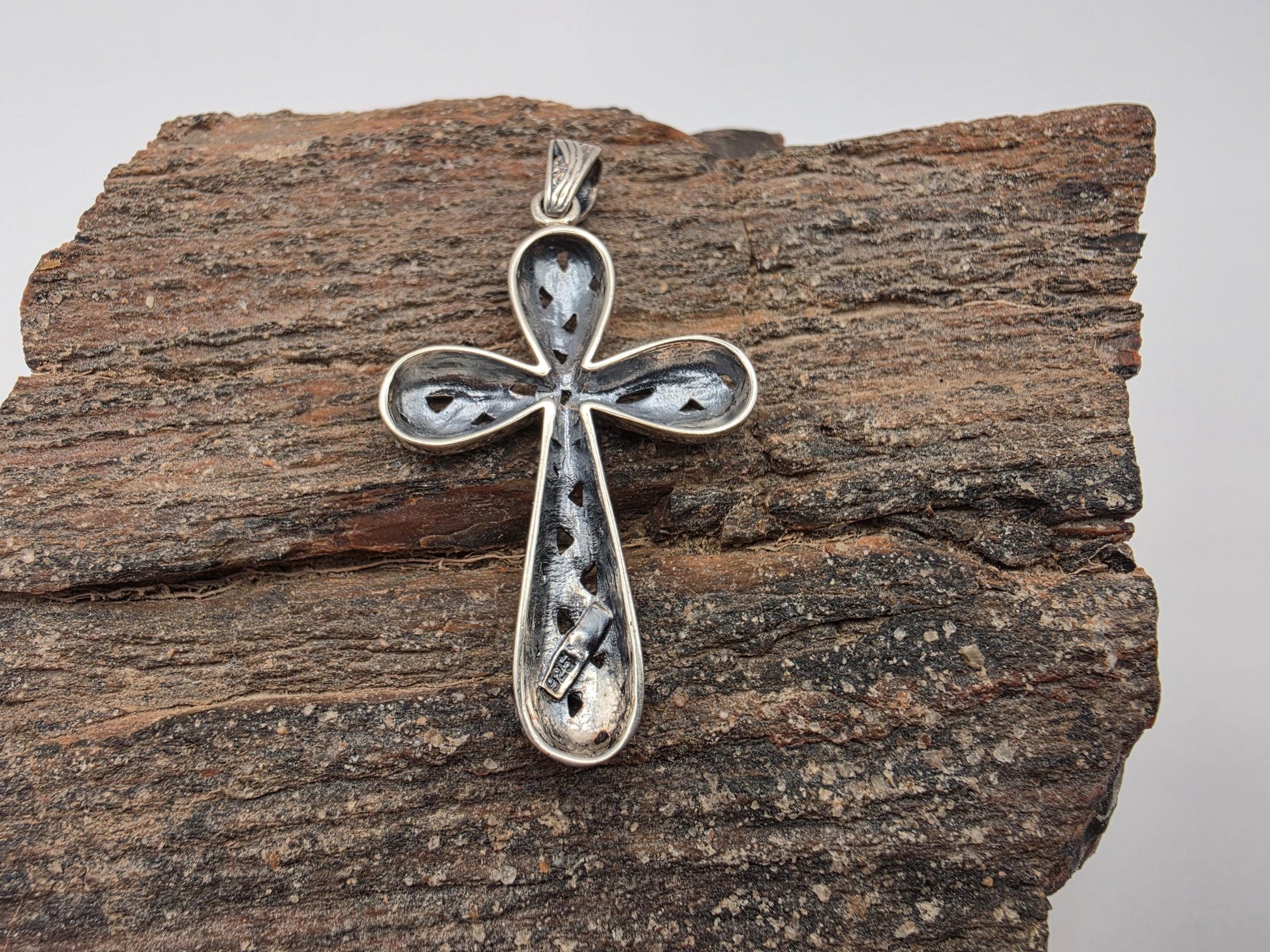 Sterling Silver Braided Woven Cross Pendant | 925 Silver | 36.8mm | Rope Texture Cross Charm