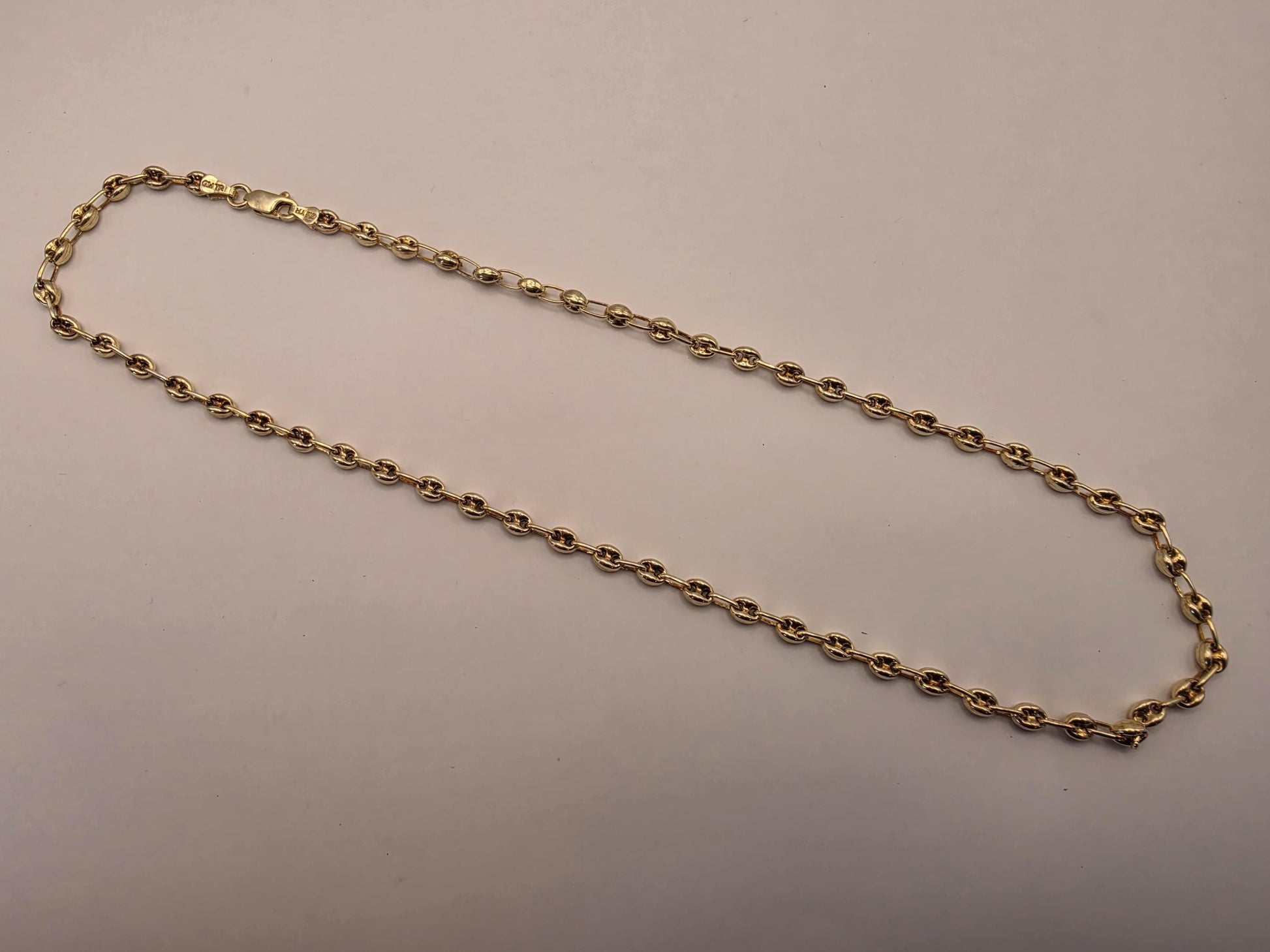 18K Gold Plated Mariner Link Necklace, Puffed Anchor Link Chain, Sterling Silver, 20" 4.5mm, Unisex Gold Layering Chain, Gift for Her or Him