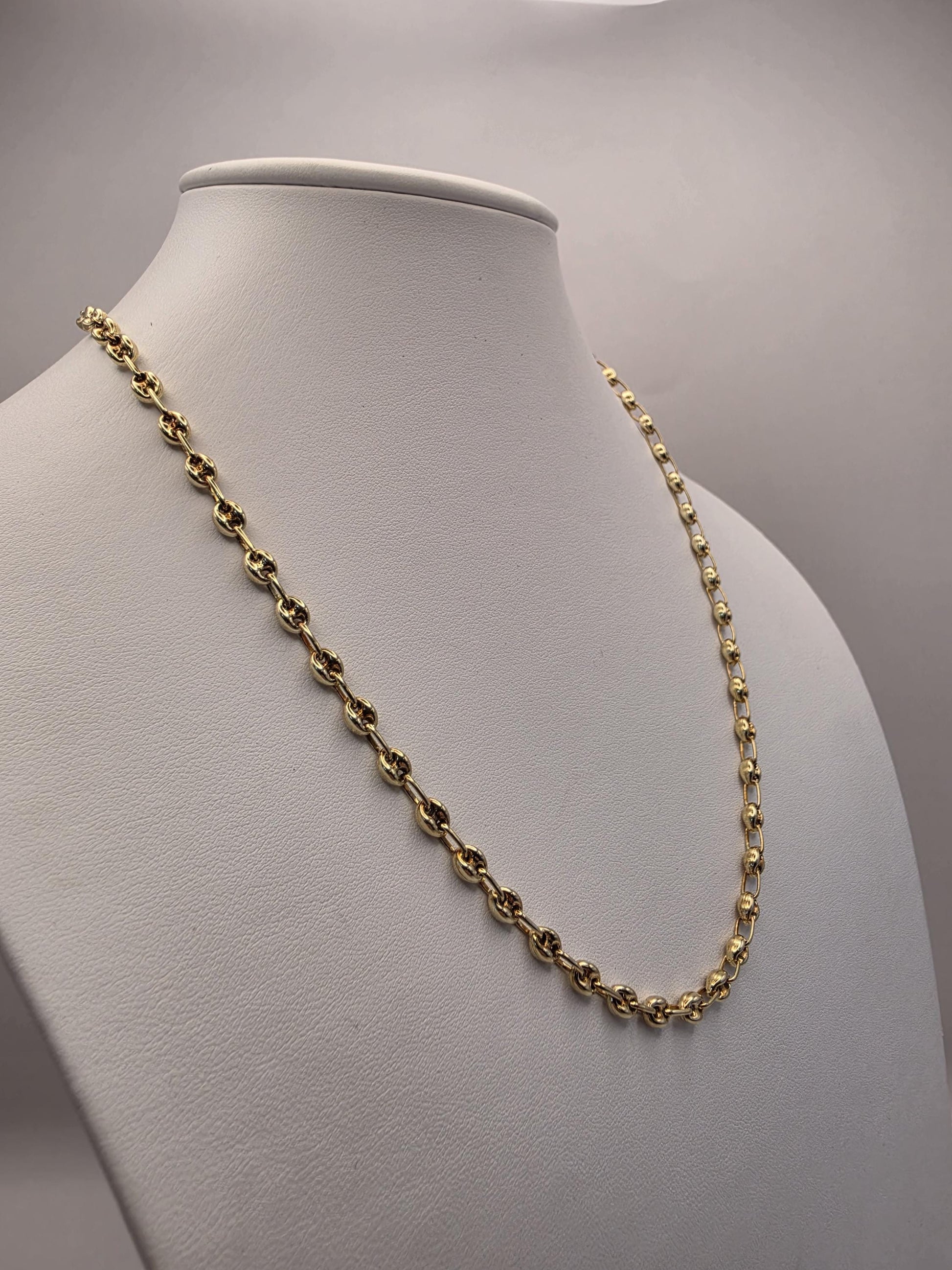 18K Gold Plated Mariner Link Necklace, Puffed Anchor Link Chain, Sterling Silver, 20" 4.5mm, Unisex Gold Layering Chain, Gift for Her or Him