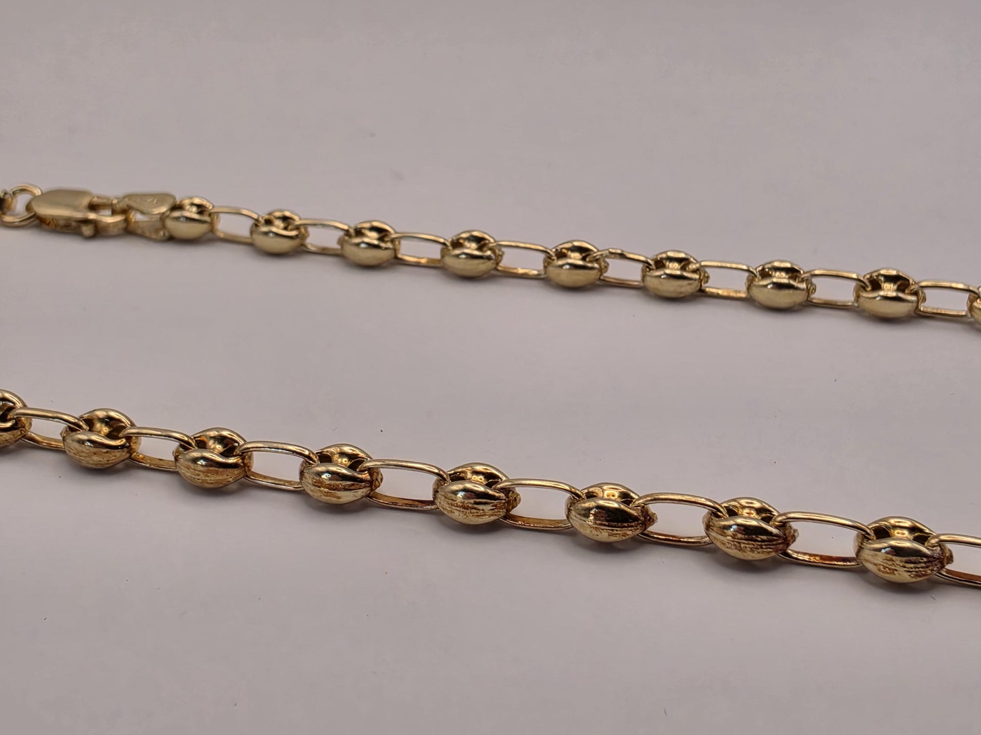18K Gold Plated Mariner Link Necklace, Puffed Anchor Chain, Sterling Silver, 20 in 4.5mm, Unisex Gold Chain, Layering Necklace, Coffee Bean