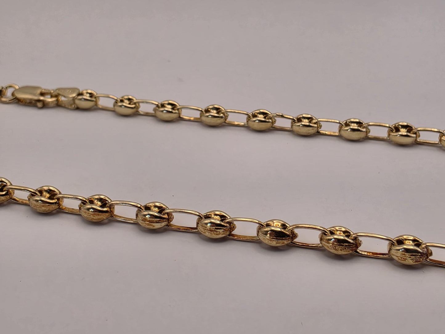 18K Gold Plated Mariner Link Necklace, Puffed Anchor Chain, Sterling Silver, 20 in 4.5mm, Unisex Gold Chain, Layering Necklace, Coffee Bean