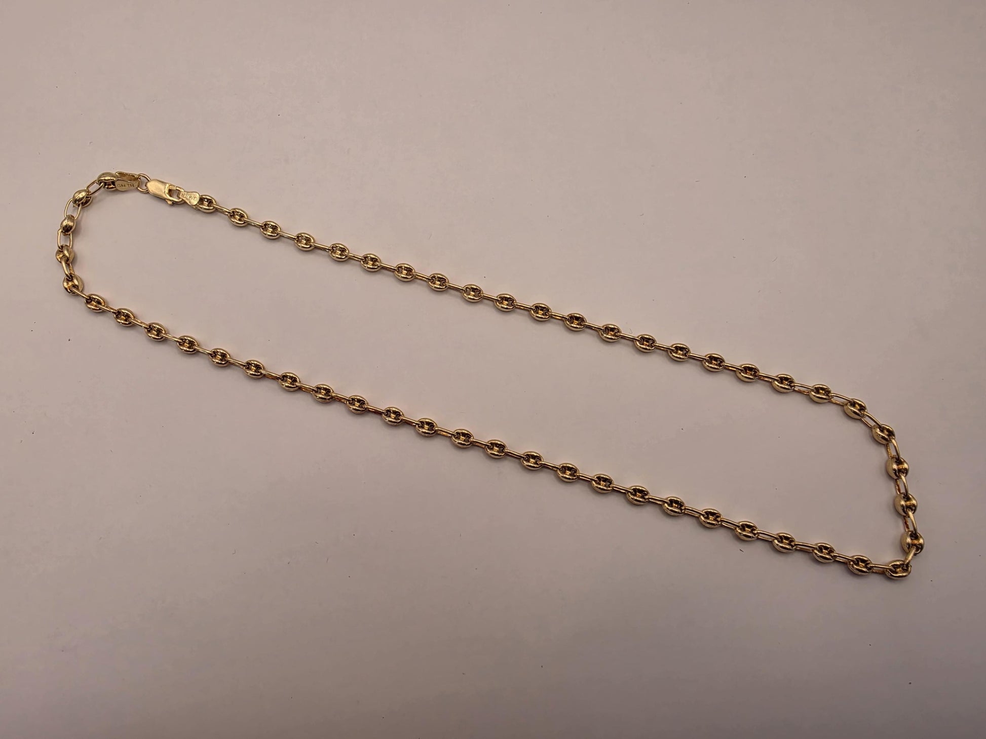 18K Gold Plated Mariner Link Necklace, Puffed Anchor Chain, Sterling Silver, 20 in 4.5mm, Unisex Gold Chain, Layering Necklace, Coffee Bean