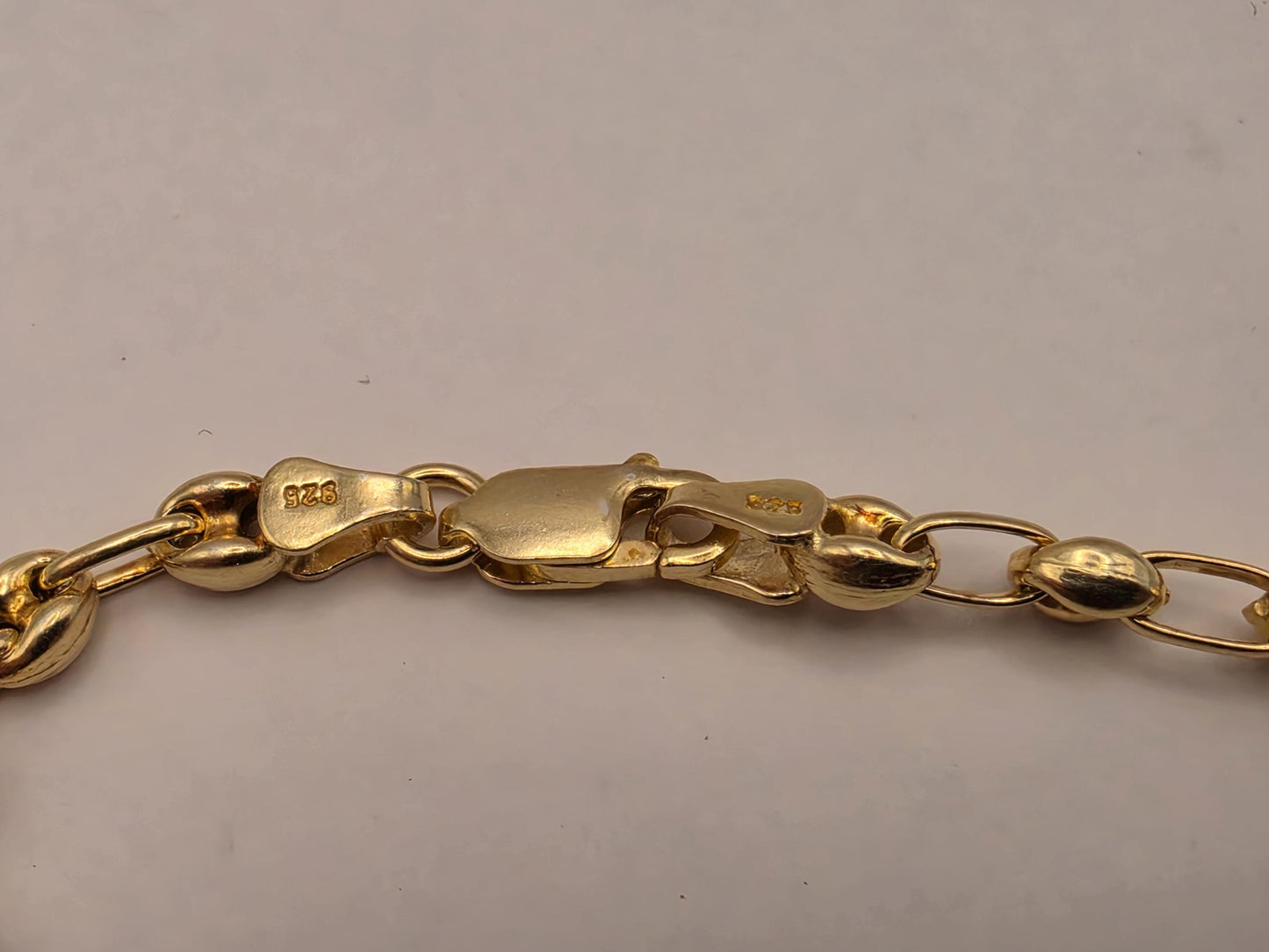 18K Gold Plated Mariner Link Necklace, Puffed Anchor Chain, Sterling Silver, 20 in 4.5mm, Unisex Gold Chain, Layering Necklace, Coffee Bean