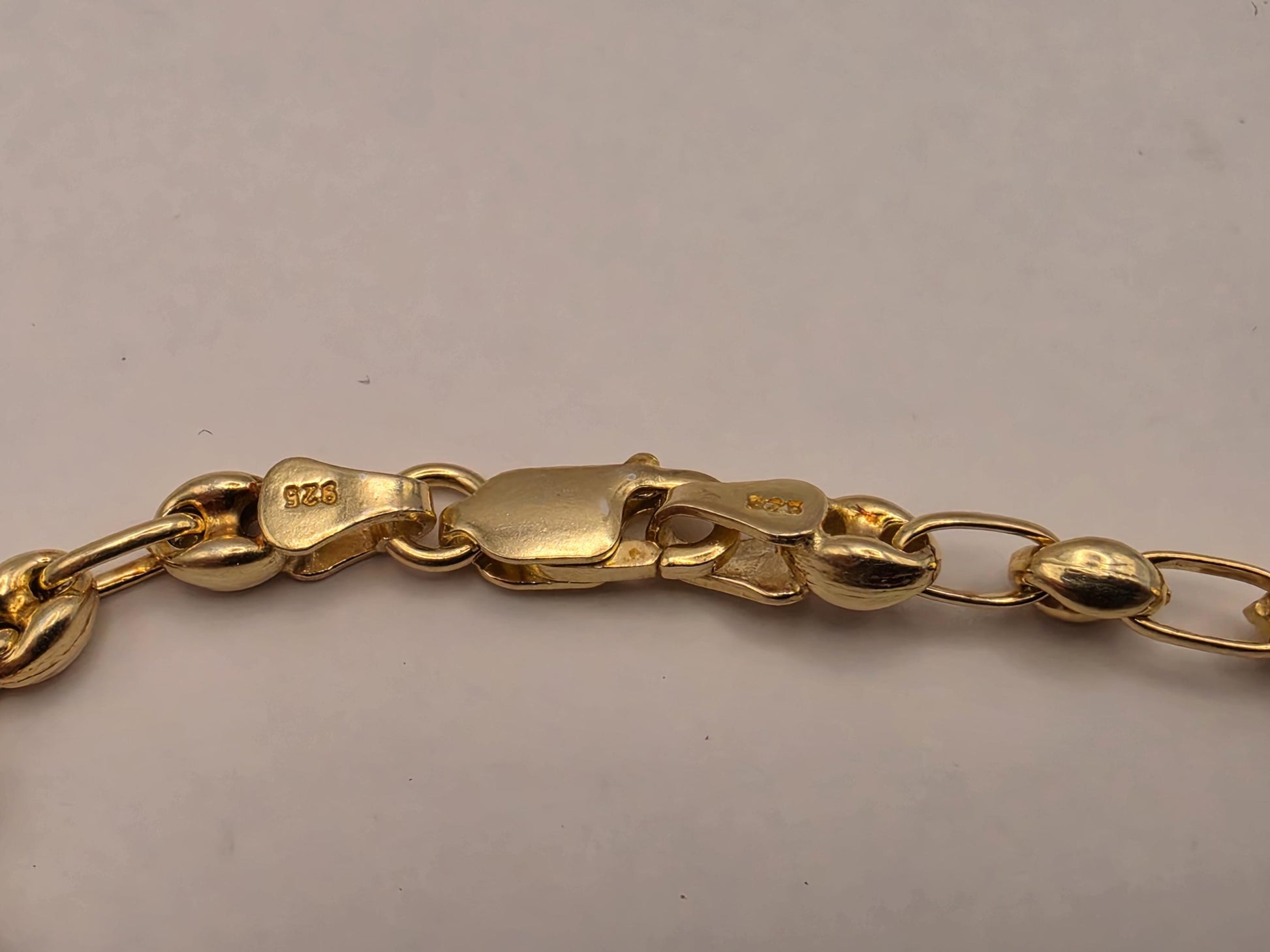 18K Gold Plated Mariner Link Necklace, Puffed Anchor Chain, Sterling Silver, 20 in 4.5mm, Unisex Gold Chain, Layering Necklace, Coffee Bean