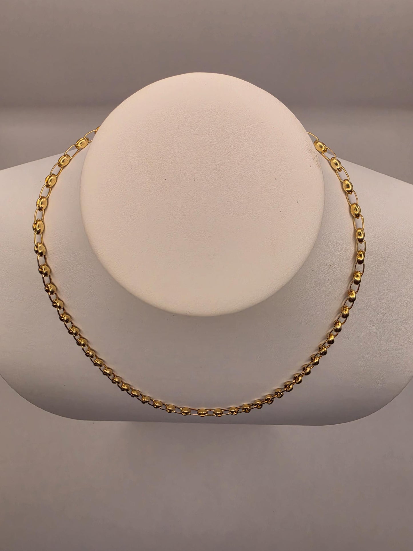 18K Gold Plated Mariner Link Necklace, Puffed Anchor Chain, Sterling Silver, 20 in 4.5mm, Unisex Gold Chain, Layering Necklace, Coffee Bean