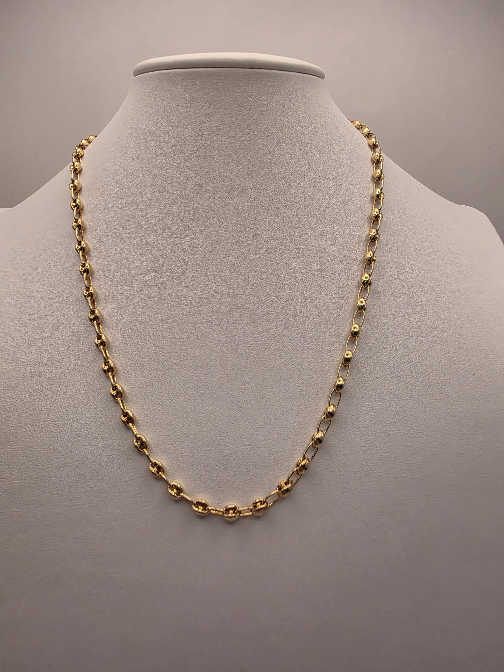 18K Gold Plated Mariner Link Necklace, Puffed Anchor Chain, Sterling Silver, 20 in 4.5mm, Unisex Gold Chain, Layering Necklace, Coffee Bean