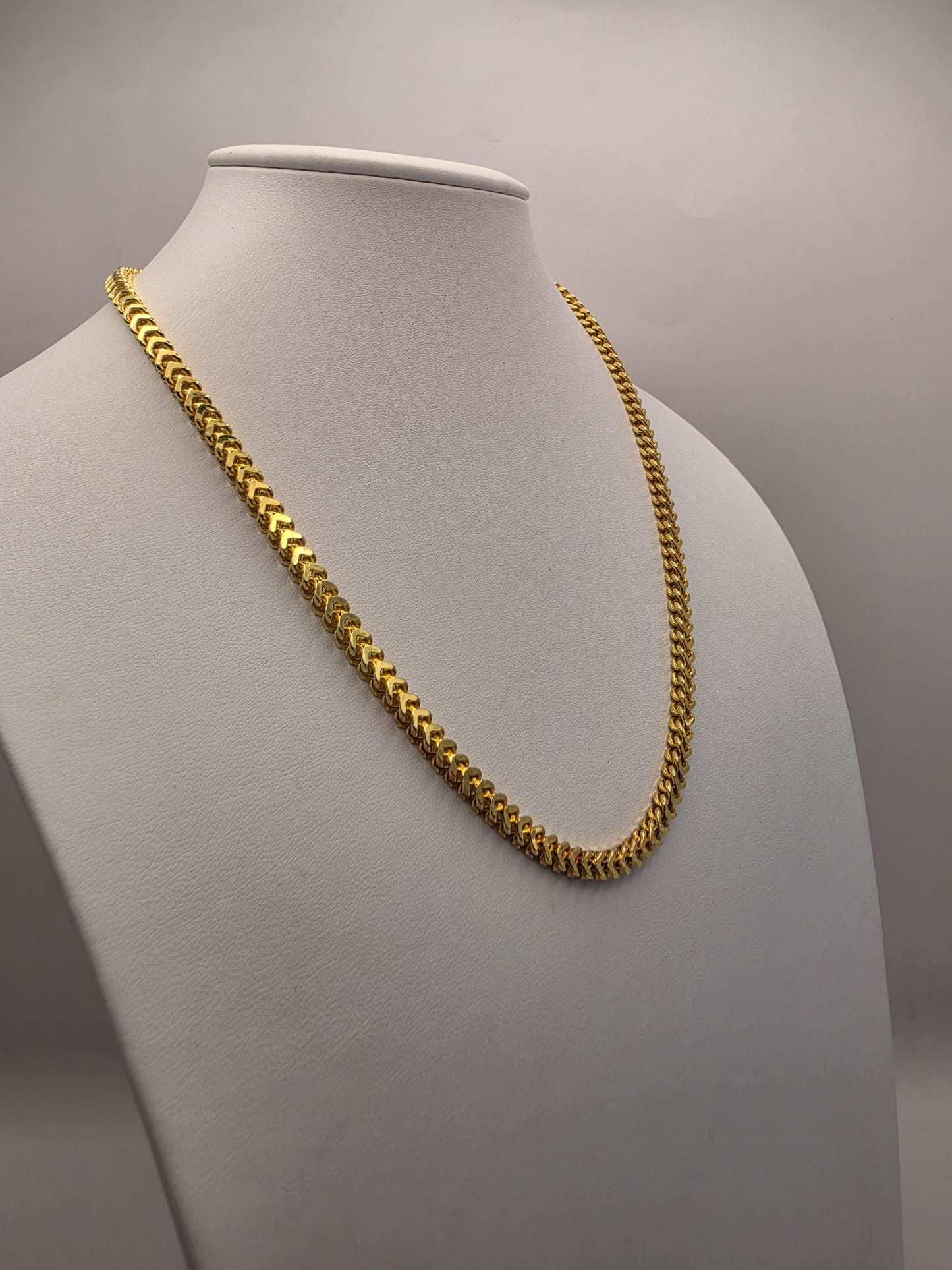 18K Gold Plated Franco Chain Necklace, Sterling Silver, 19" 3.74mm, Mens Gold Chain, Box Link, Unisex Layering Necklace, Italian Style Gift