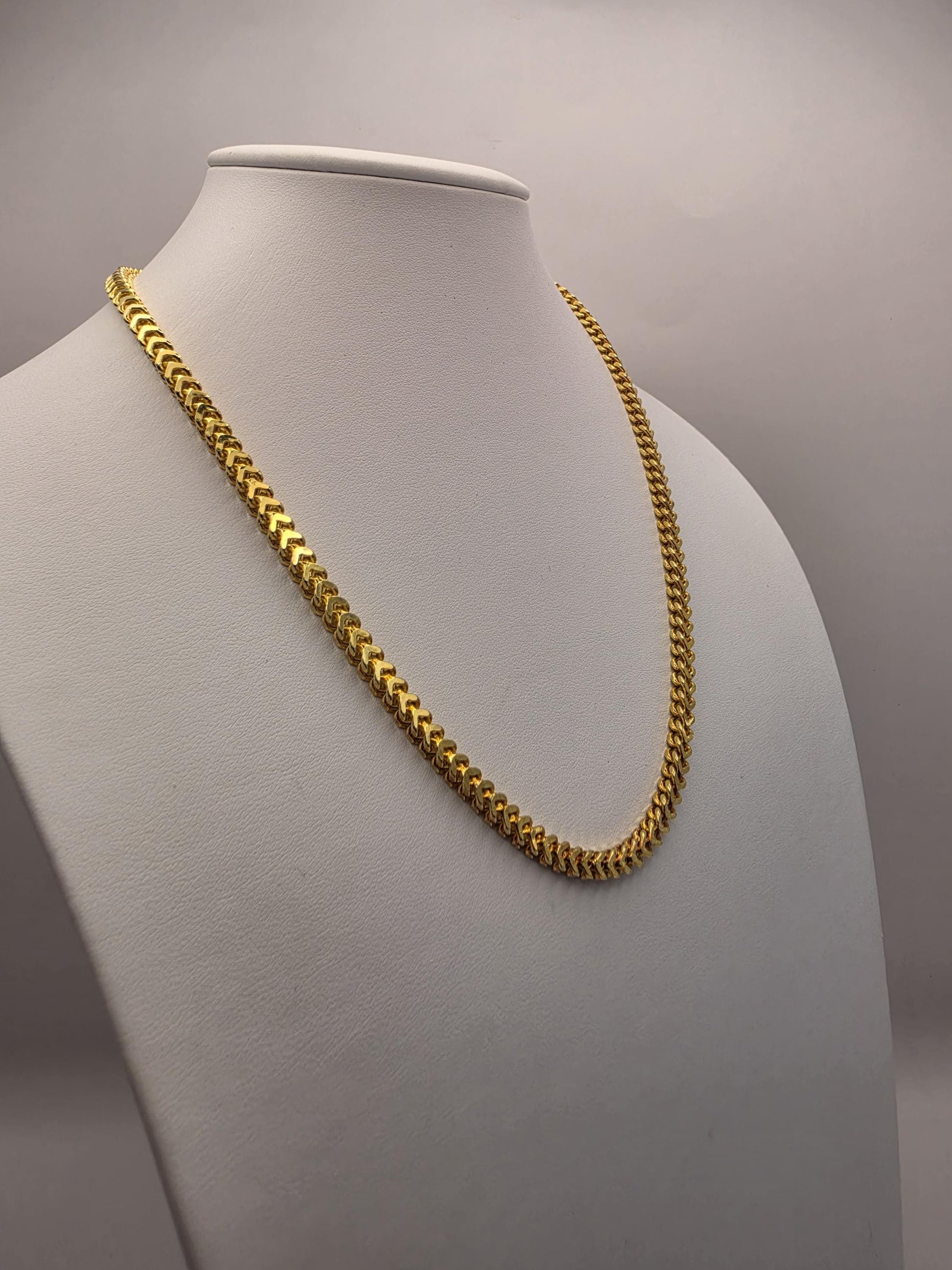 18K Gold Plated Franco Chain Necklace, Sterling Silver, 19" 3.74mm, Mens Gold Chain, Box Link, Unisex Layering Necklace, Italian Style Gift