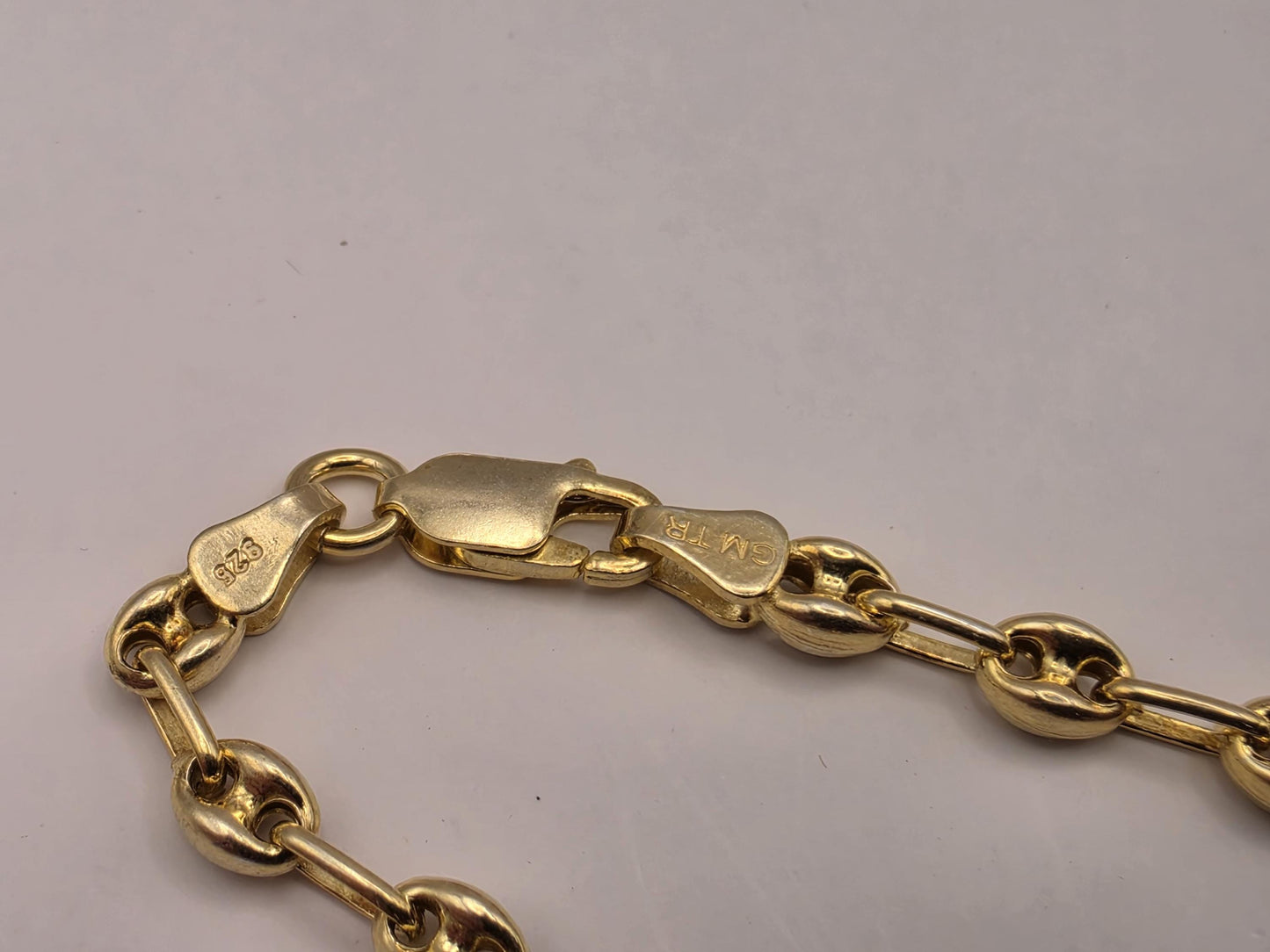 18K Gold Plated Mariner Link Necklace, Puffed Anchor Chain, Sterling Silver, 18" 4.5mm, Gold Layering Chain, Coffee Bean Link, Gift Idea