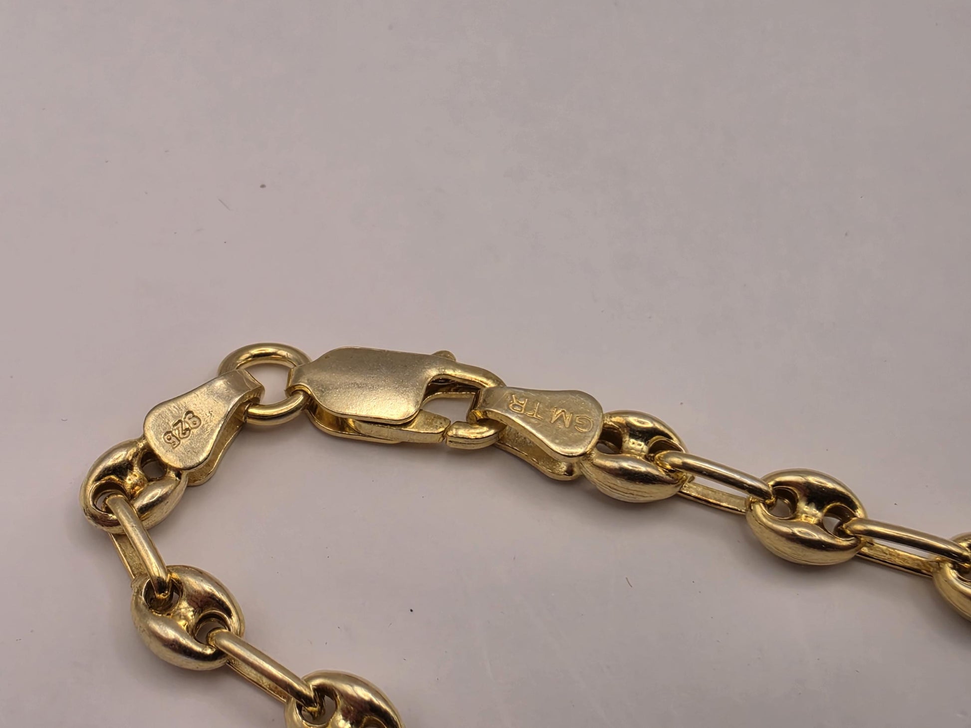 18K Gold Plated Mariner Link Necklace, Puffed Anchor Chain, Sterling Silver, 18" 4.5mm, Gold Layering Chain, Coffee Bean Link, Gift Idea