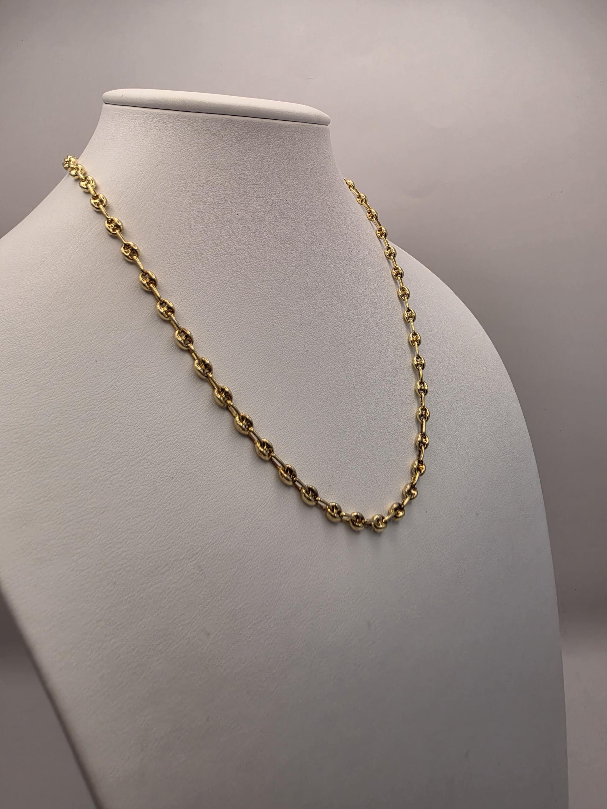 18K Gold Plated Mariner Link Necklace, Puffed Anchor Chain, Sterling Silver, 18" 4.5mm, Gold Layering Chain, Coffee Bean Link, Gift Idea