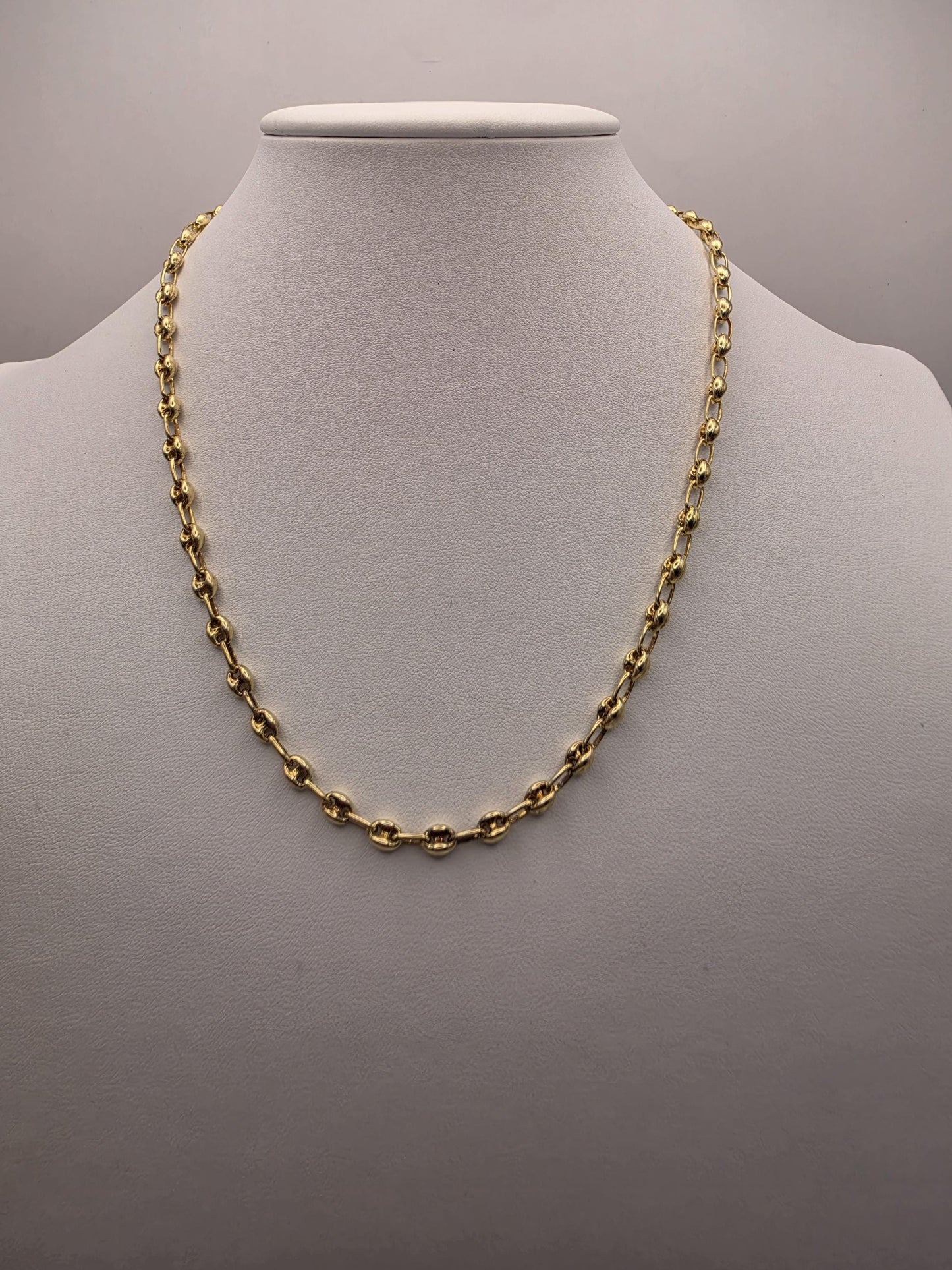 18K Gold Plated Mariner Link Necklace, Puffed Anchor Chain, Sterling Silver, 18" 4.5mm, Gold Layering Chain, Coffee Bean Link, Gift Idea