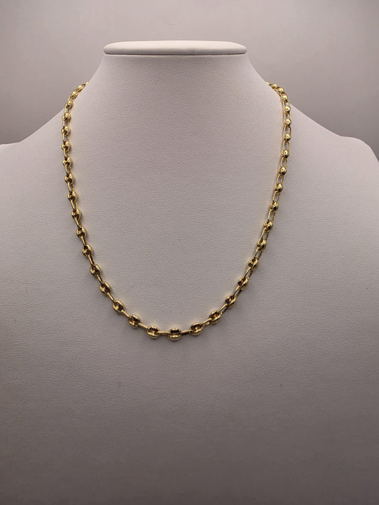 18K Gold Plated Mariner Link Necklace, Puffed Anchor Chain, Sterling Silver, 18" 4.5mm, Gold Layering Chain, Coffee Bean Link, Gift Idea