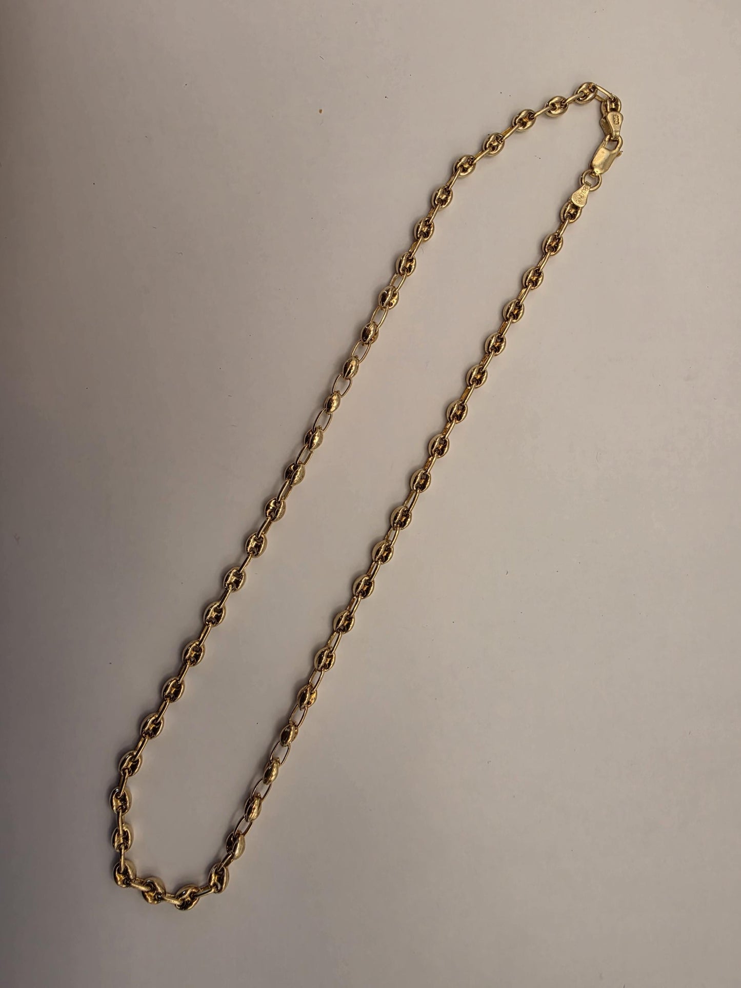 18K Gold Plated Mariner Link Necklace, Puffed Anchor Chain, Sterling Silver, 17.75 in 4.5mm, Gold Chain, Layering Necklace, Coffee Bean Gift
