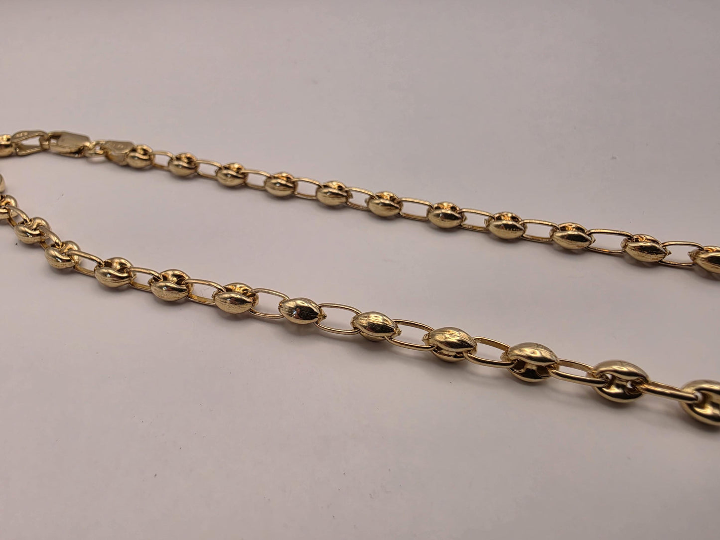 18K Gold Plated Mariner Link Necklace, Puffed Anchor Chain, Sterling Silver, 17.75 in 4.5mm, Gold Chain, Layering Necklace, Coffee Bean Gift
