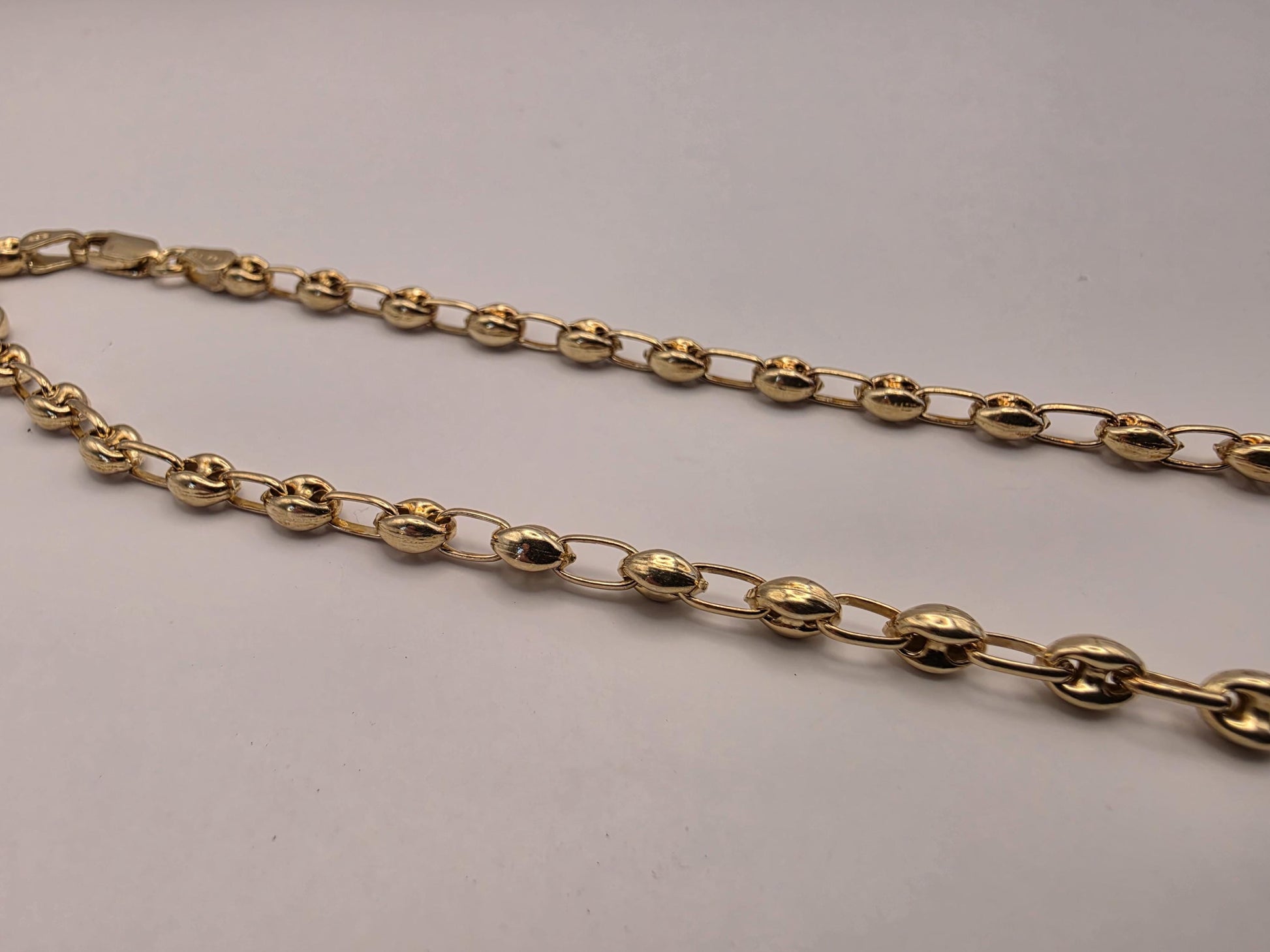 18K Gold Plated Mariner Link Necklace, Puffed Anchor Chain, Sterling Silver, 17.75 in 4.5mm, Gold Chain, Layering Necklace, Coffee Bean Gift