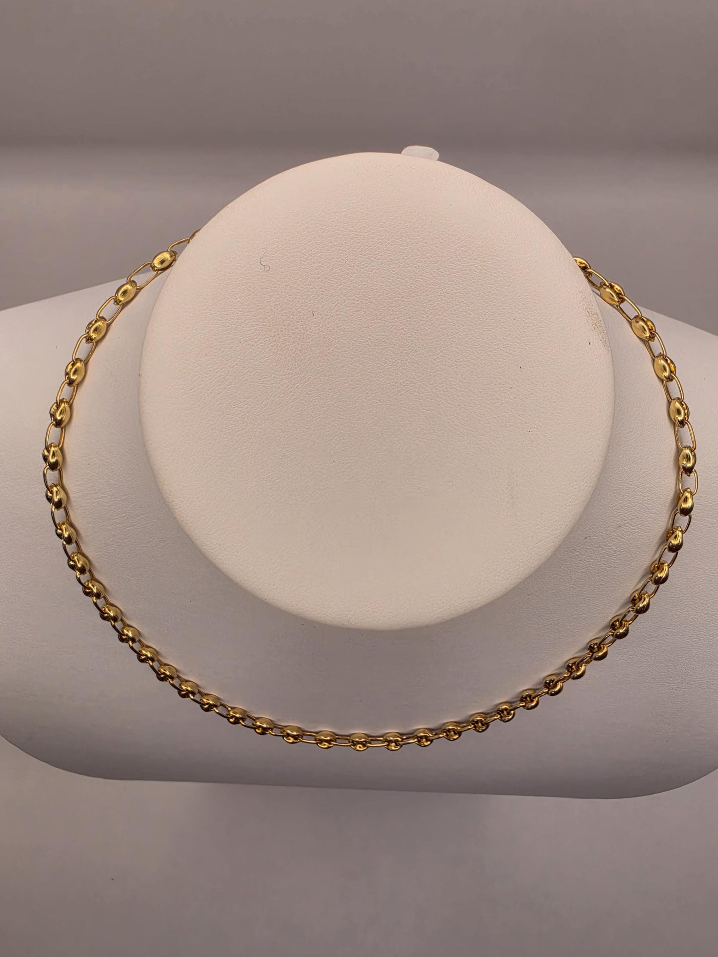 18K Gold Plated Mariner Link Necklace, Puffed Anchor Chain, Sterling Silver, 17.75 in 4.5mm, Gold Chain, Layering Necklace, Coffee Bean Gift