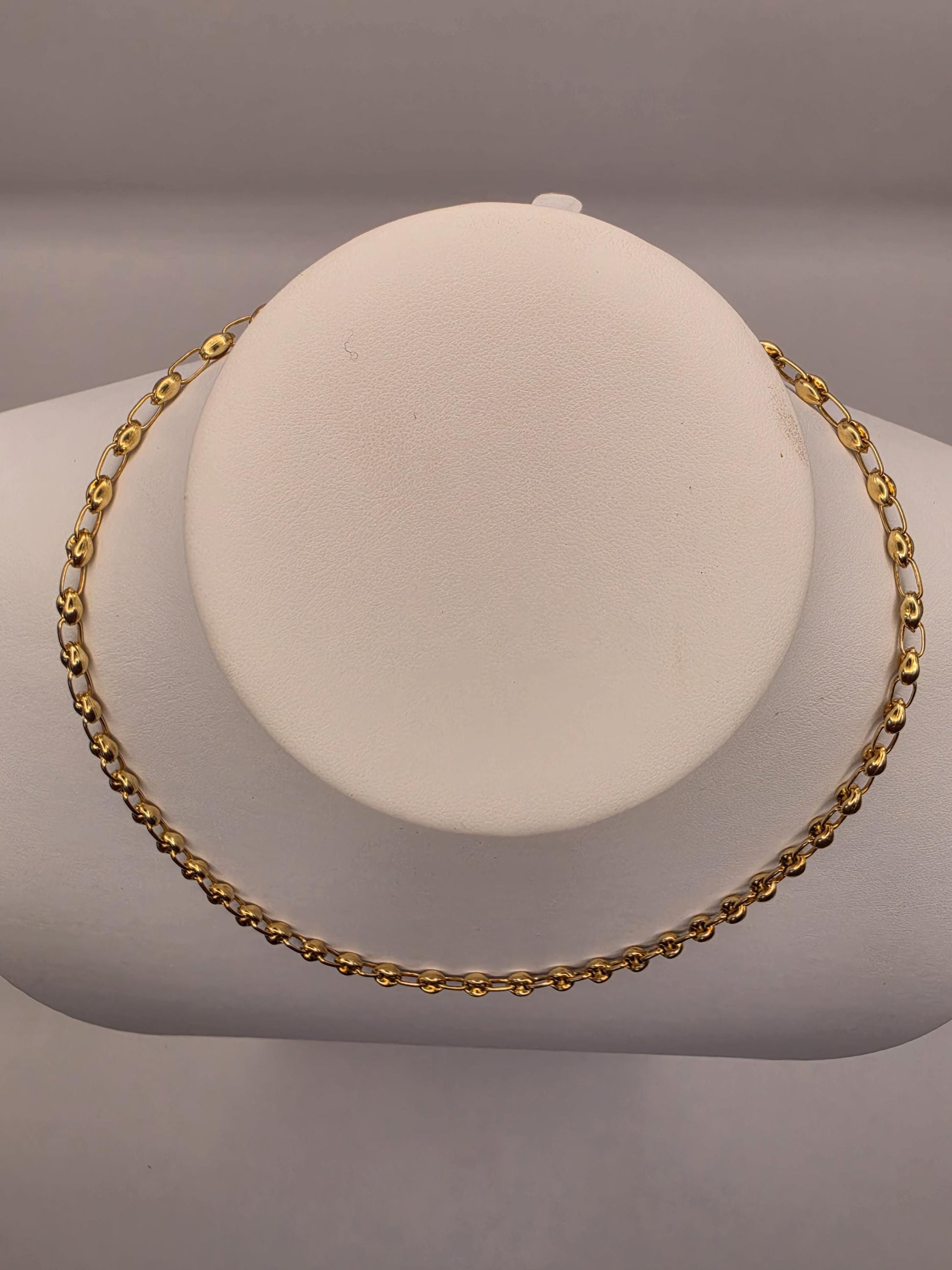 18K Gold Plated Mariner Link Necklace, Puffed Anchor Chain, Sterling Silver, 17.75 in 4.5mm, Gold Chain, Layering Necklace, Coffee Bean Gift