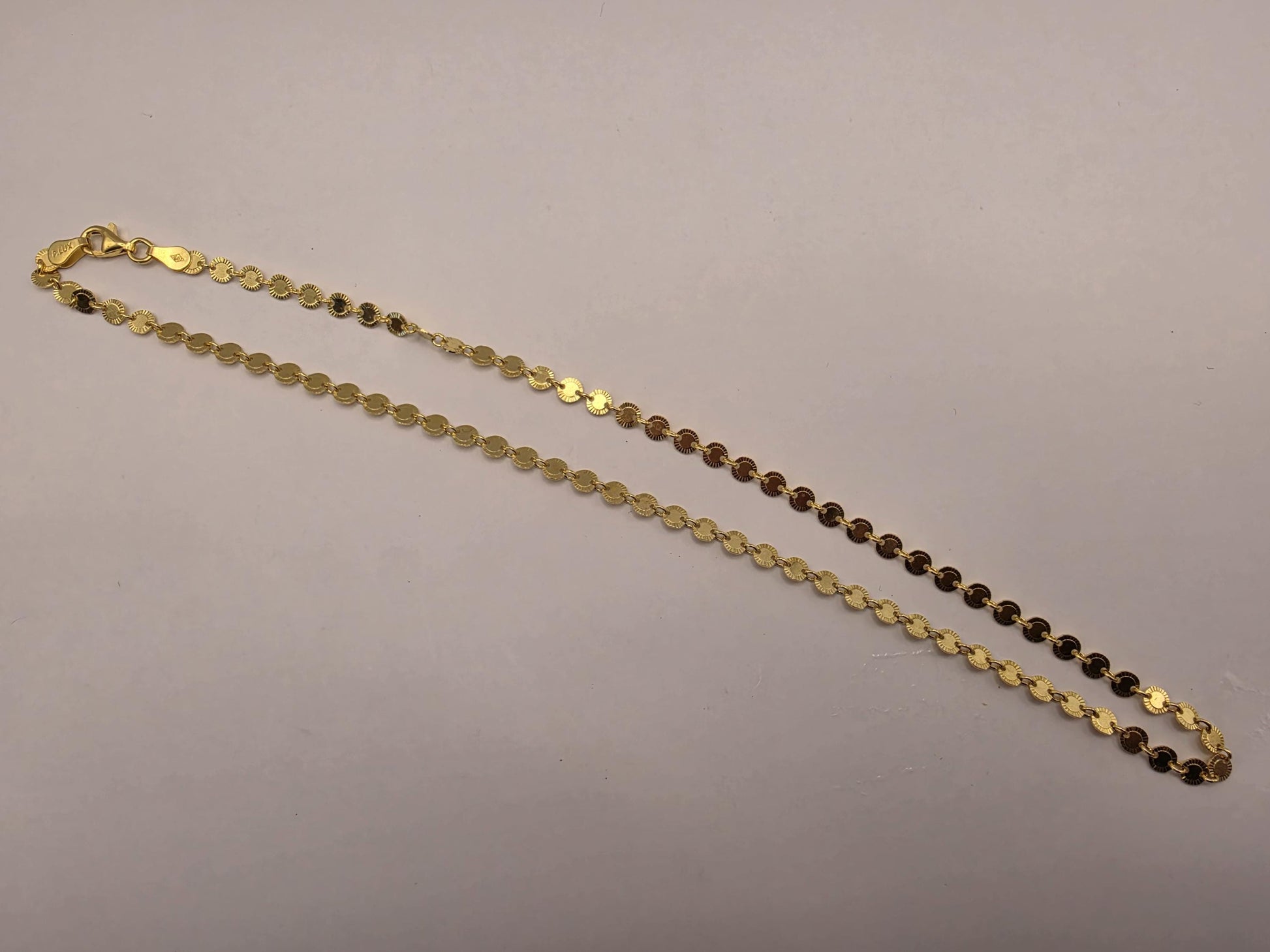 18K Gold Plated Sequin Chain Necklace, Sterling Silver, 16.5 in 4.38mm, Flat Mirror Disc Chain, Dainty Gold Layering Necklace, Gift for Her