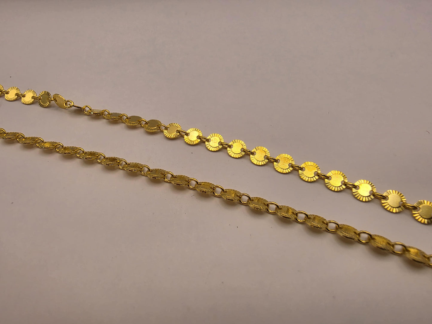 18K Gold Plated Sequin Chain Necklace, Sterling Silver, 16.5 in 4.38mm, Flat Mirror Disc Chain, Dainty Gold Layering Necklace, Gift for Her