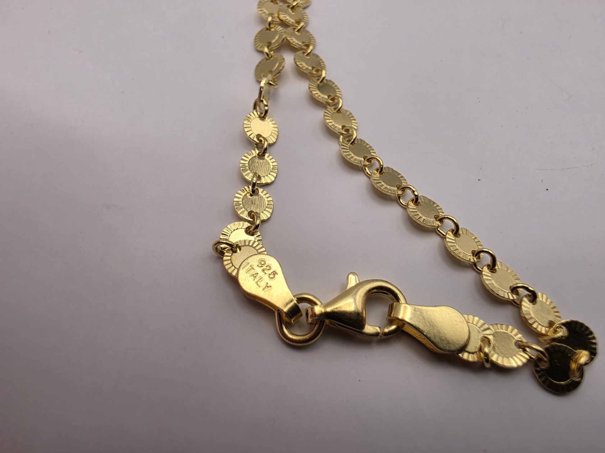 18K Gold Plated Sequin Chain Necklace, Sterling Silver, 16.5 in 4.38mm, Flat Mirror Disc Chain, Dainty Gold Layering Necklace, Gift for Her
