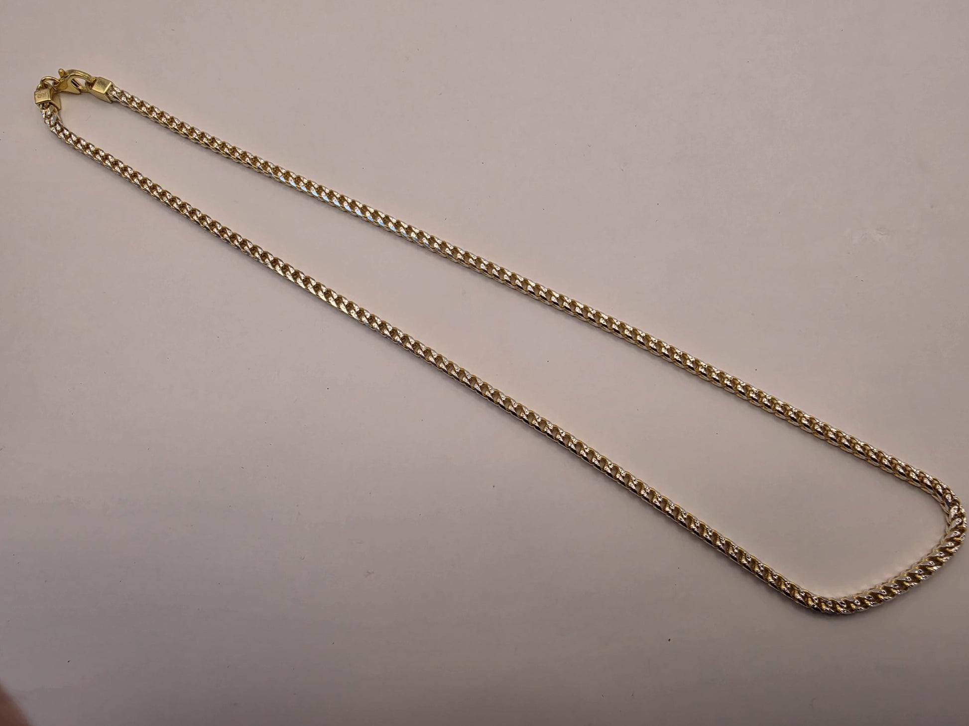 18K Gold Plated Diamond Cut Curb Chain Necklace, Sterling Silver, 20 in 3.2mm, Two Tone Sparkle, Unisex Gold Chain, Layering Necklace Gift