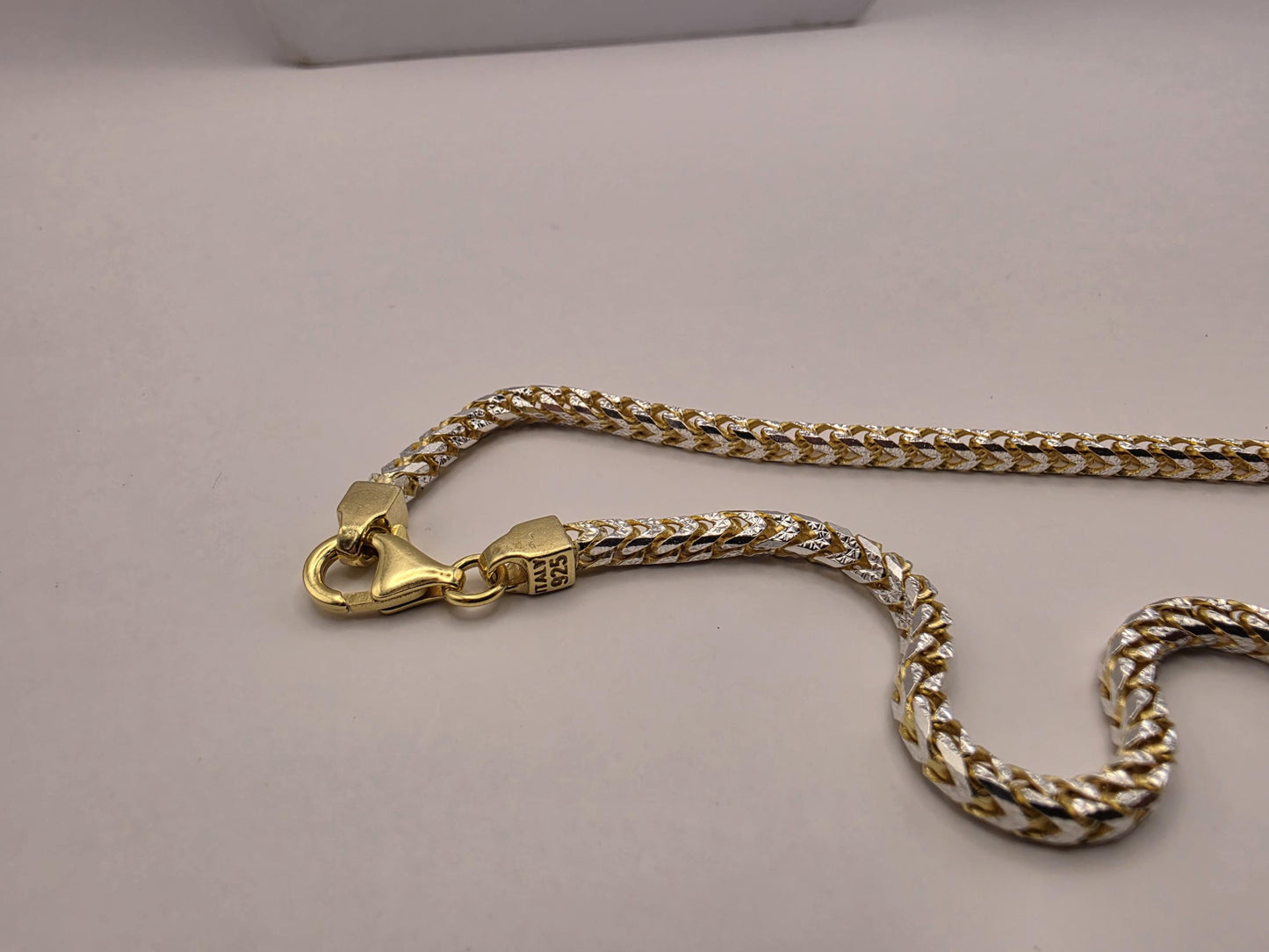 18K Gold Plated Diamond Cut Curb Chain Necklace, Sterling Silver, 20 in 3.2mm, Two Tone Sparkle, Unisex Gold Chain, Layering Necklace Gift