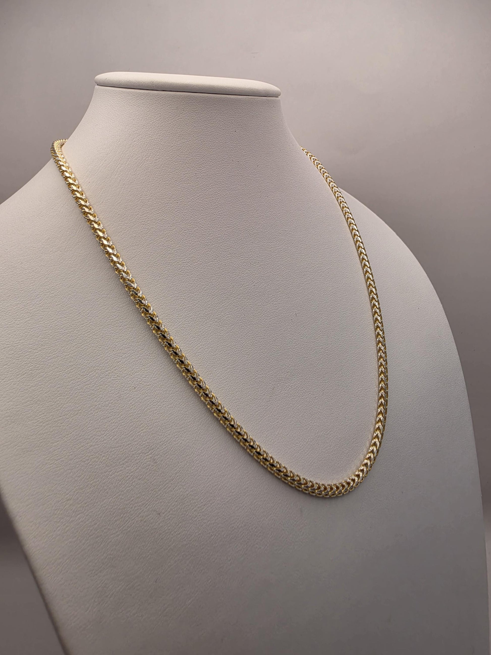 18K Gold Plated Diamond Cut Curb Chain Necklace, Sterling Silver, 20 in 3.2mm, Two Tone Sparkle, Unisex Gold Chain, Layering Necklace Gift