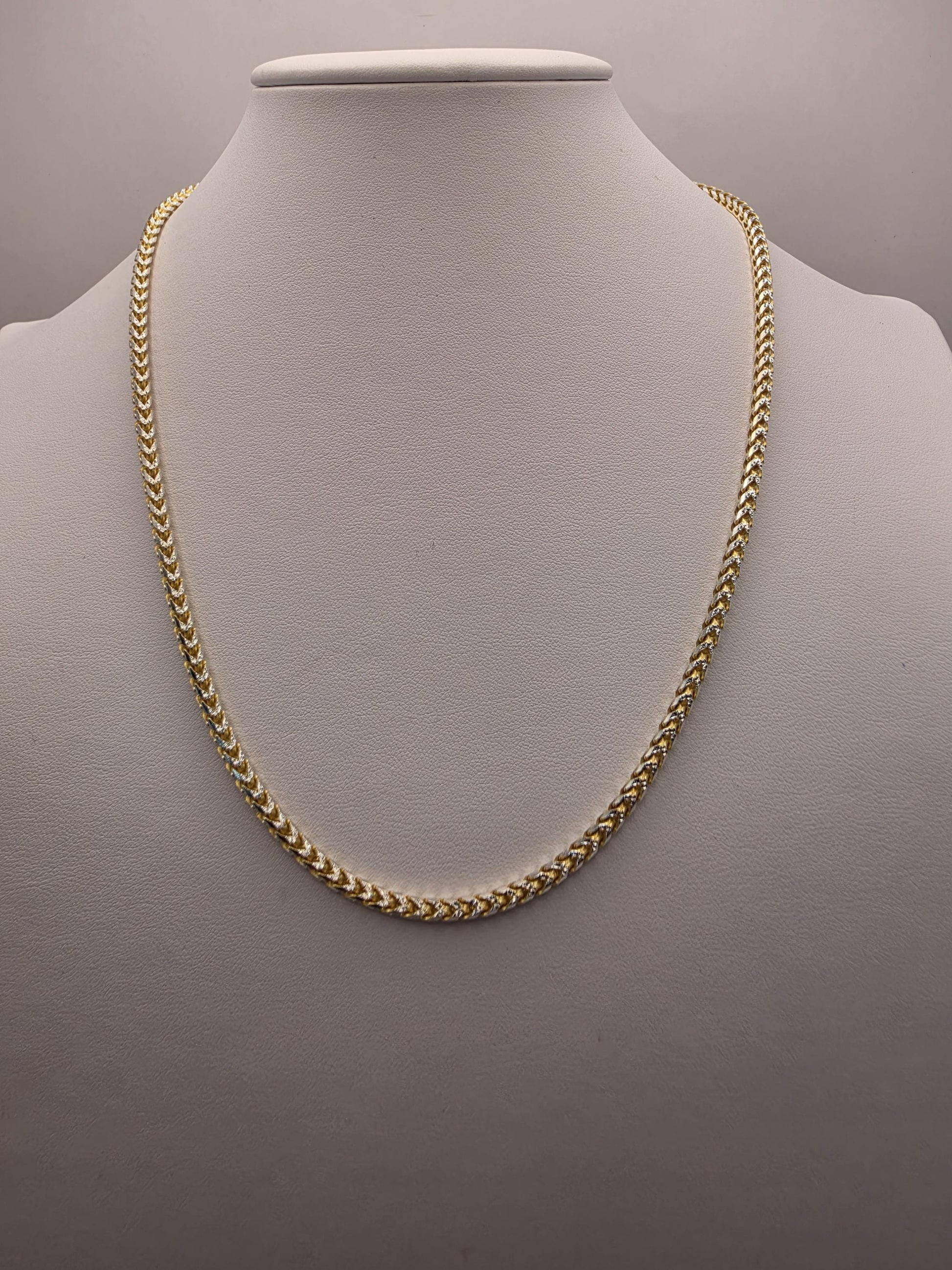 18K Gold Plated Diamond Cut Curb Chain Necklace, Sterling Silver, 20 in 3.2mm, Two Tone Sparkle, Unisex Gold Chain, Layering Necklace Gift