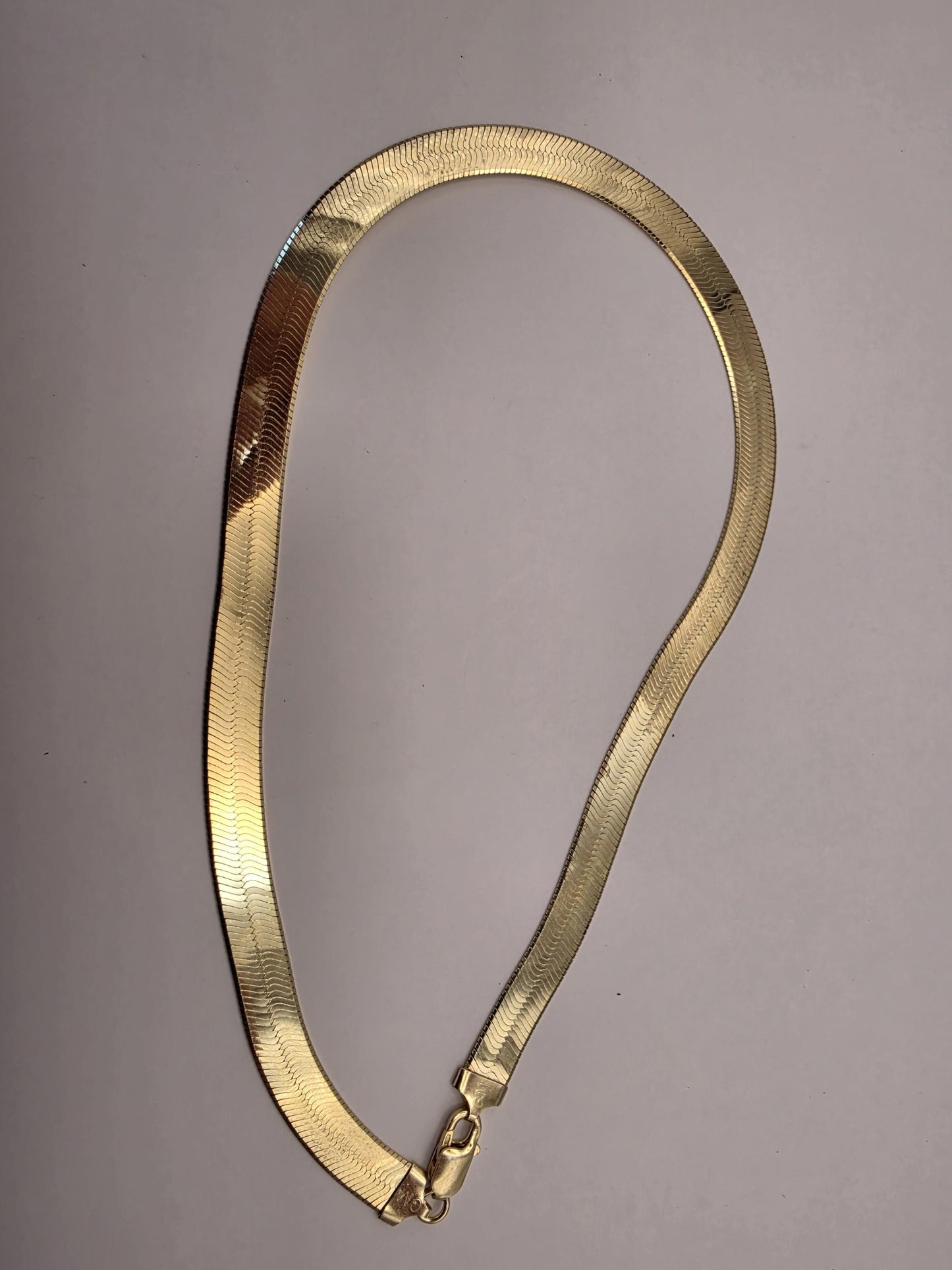 18K Gold Plated Herringbone Chain Necklace, Sterling Silver, 18 in 9.25mm, Wide Flat Gold Chain, Statement Layering Necklace, Gift for Her