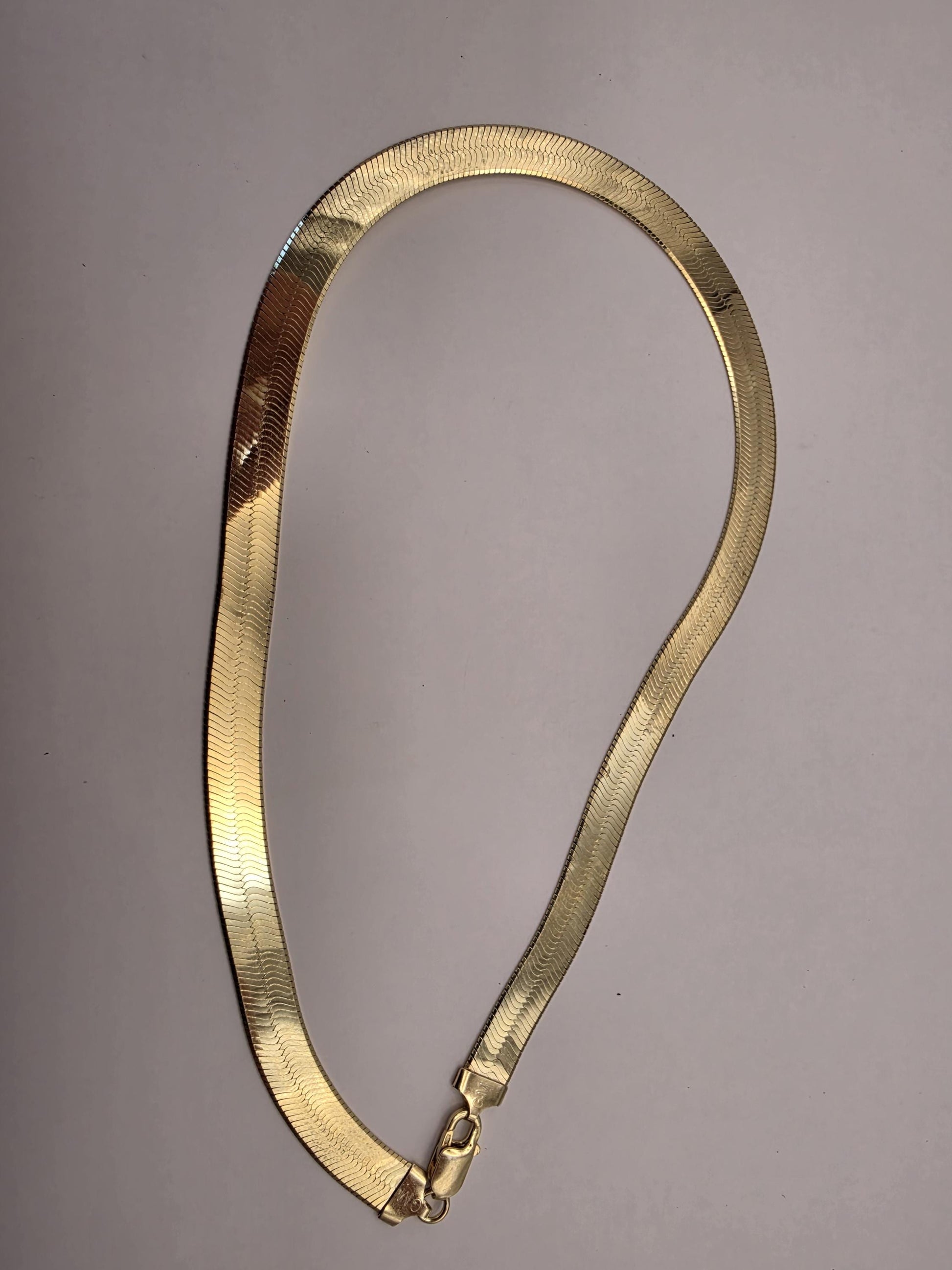 18K Gold Plated Herringbone Chain Necklace, Sterling Silver, 18 in 9.25mm, Wide Flat Gold Chain, Statement Layering Necklace, Gift for Her
