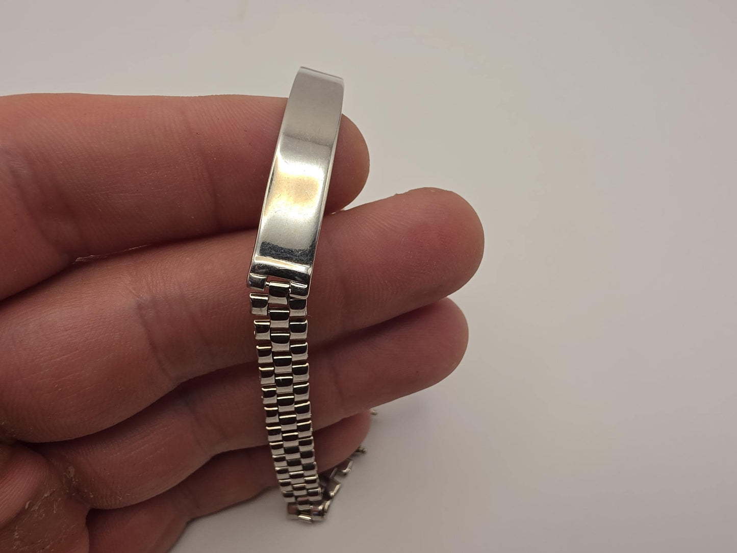 Sterling Silver Watch Link ID Bracelet, Mens Link Bracelet, 925 Silver, 8.5 in 8mm, Polished ID Bar, Unisex Bracelet, Gift for Him