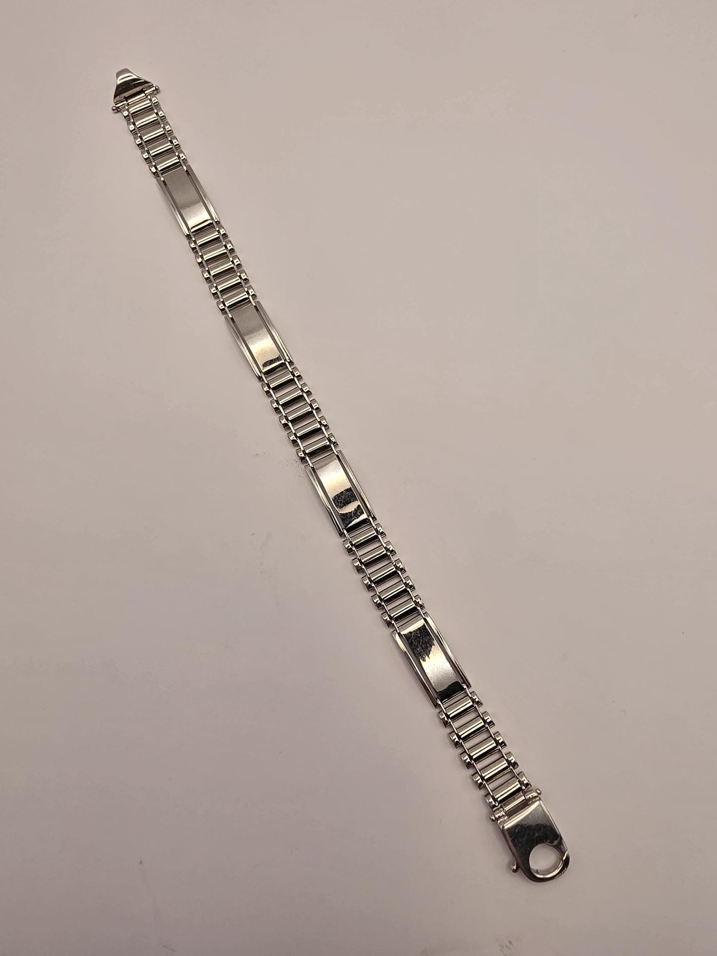 Sterling Silver Panel Link ID Bracelet, Mens Bracelet, 925 Silver, 8.5 in 10mm, Polished Bar Links, Heavy Unisex Bracelet, Gift for Him