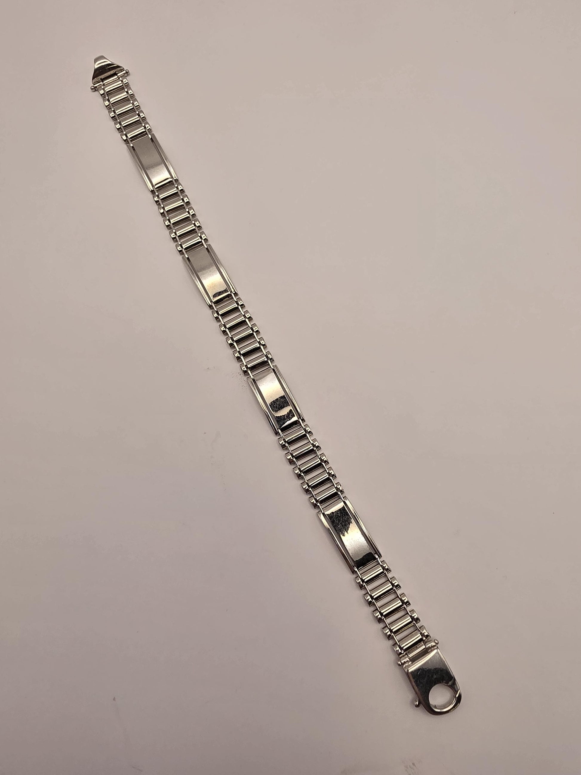 Sterling Silver Panel Link ID Bracelet, Mens Bracelet, 925 Silver, 8.5 in 10mm, Polished Bar Links, Heavy Unisex Bracelet, Gift for Him
