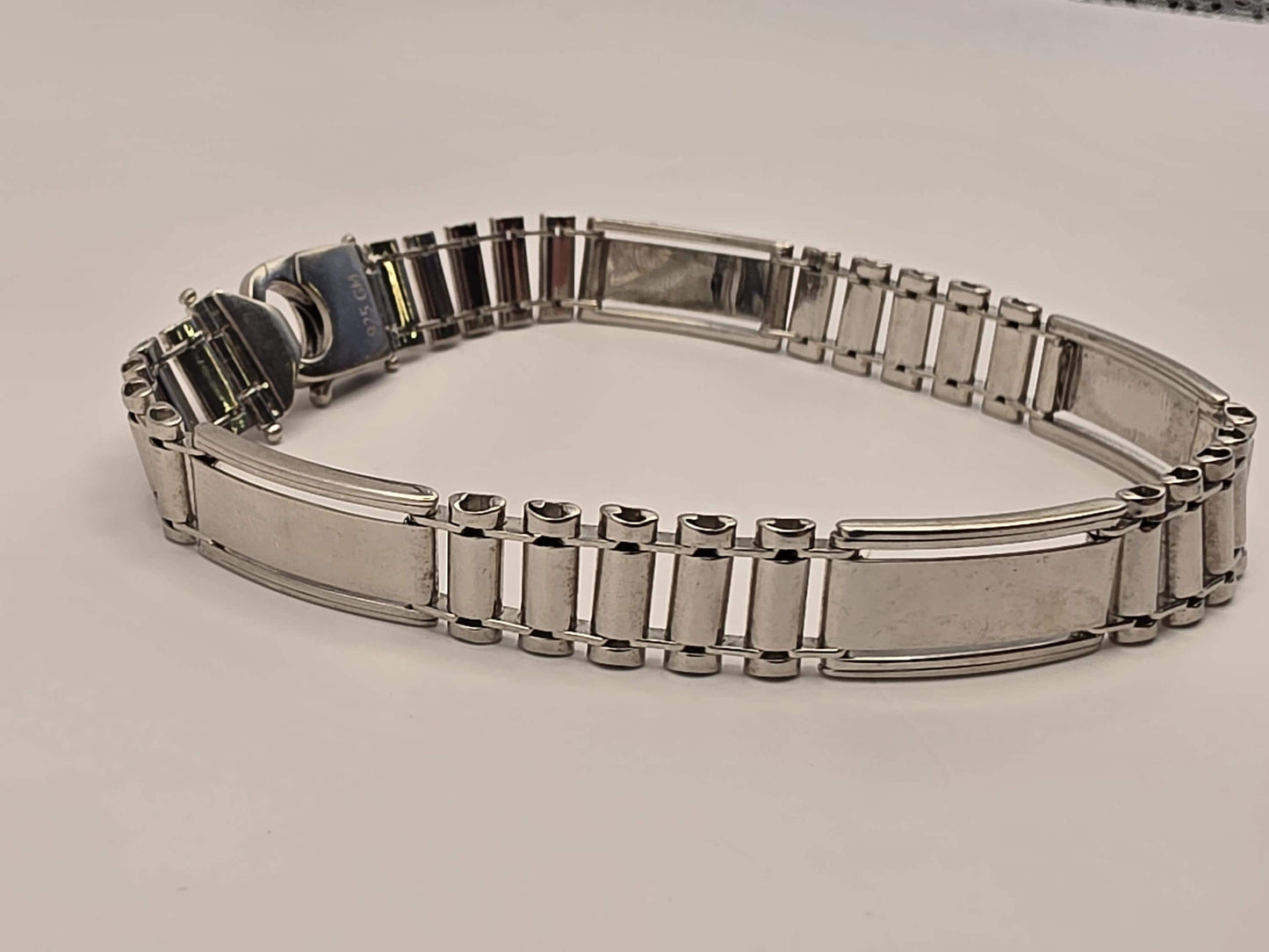 Sterling Silver Panel Link ID Bracelet, Mens Bracelet, 925 Silver, 8.5 in 10mm, Polished Bar Links, Heavy Unisex Bracelet, Gift for Him
