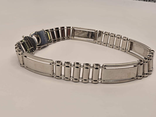 Sterling Silver Panel Link ID Bracelet, Mens Bracelet, 925 Silver, 8.5 in 10mm, Polished Bar Links, Heavy Unisex Bracelet, Gift for Him